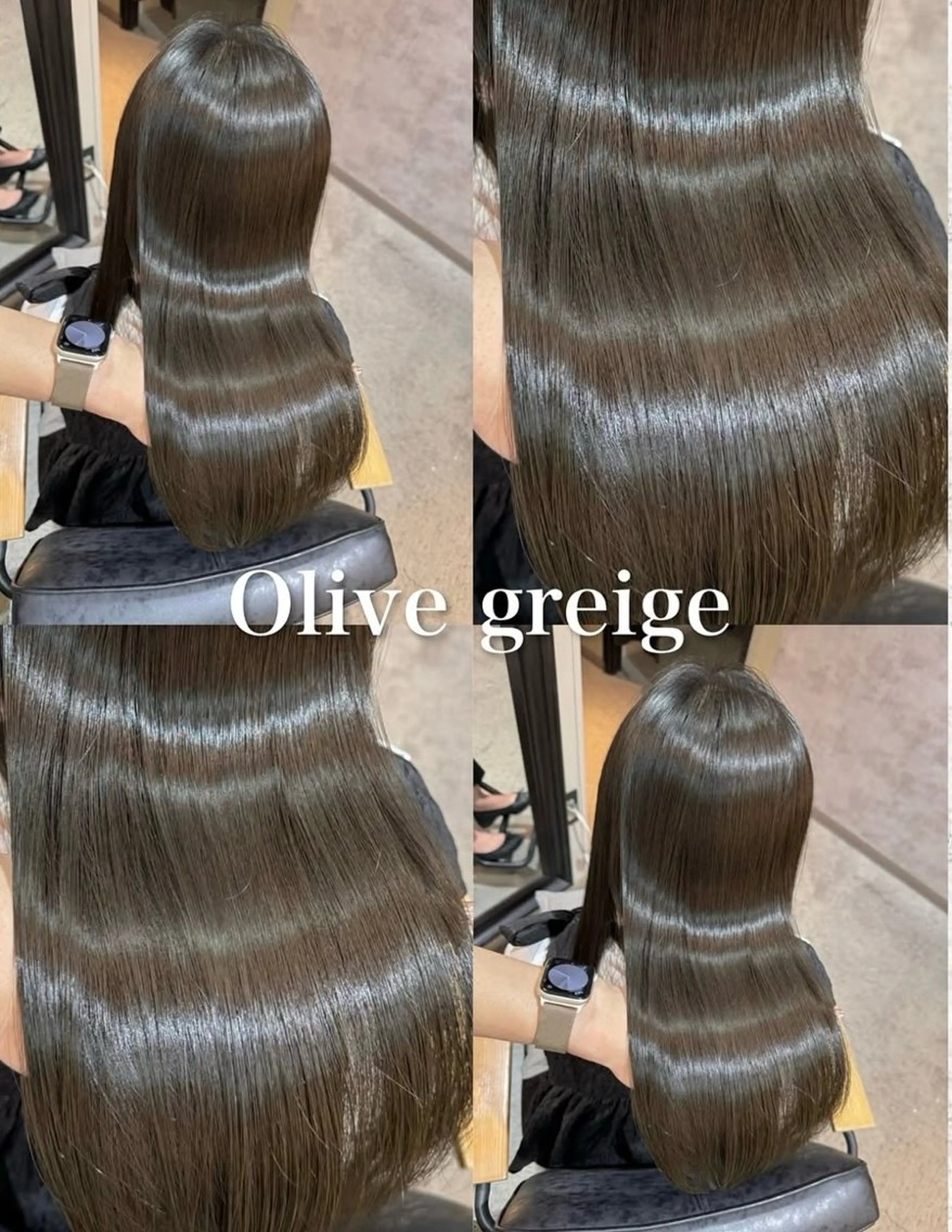 ロング カラー パーマ ベージュカラー グレージュ ミルクティーベージュ オリーブベージュ オリーブカラー ヘアカラー 縮毛矯正 トリートメント 表参道/ハイライト リタッチ/縮毛矯正のヘアスタイル