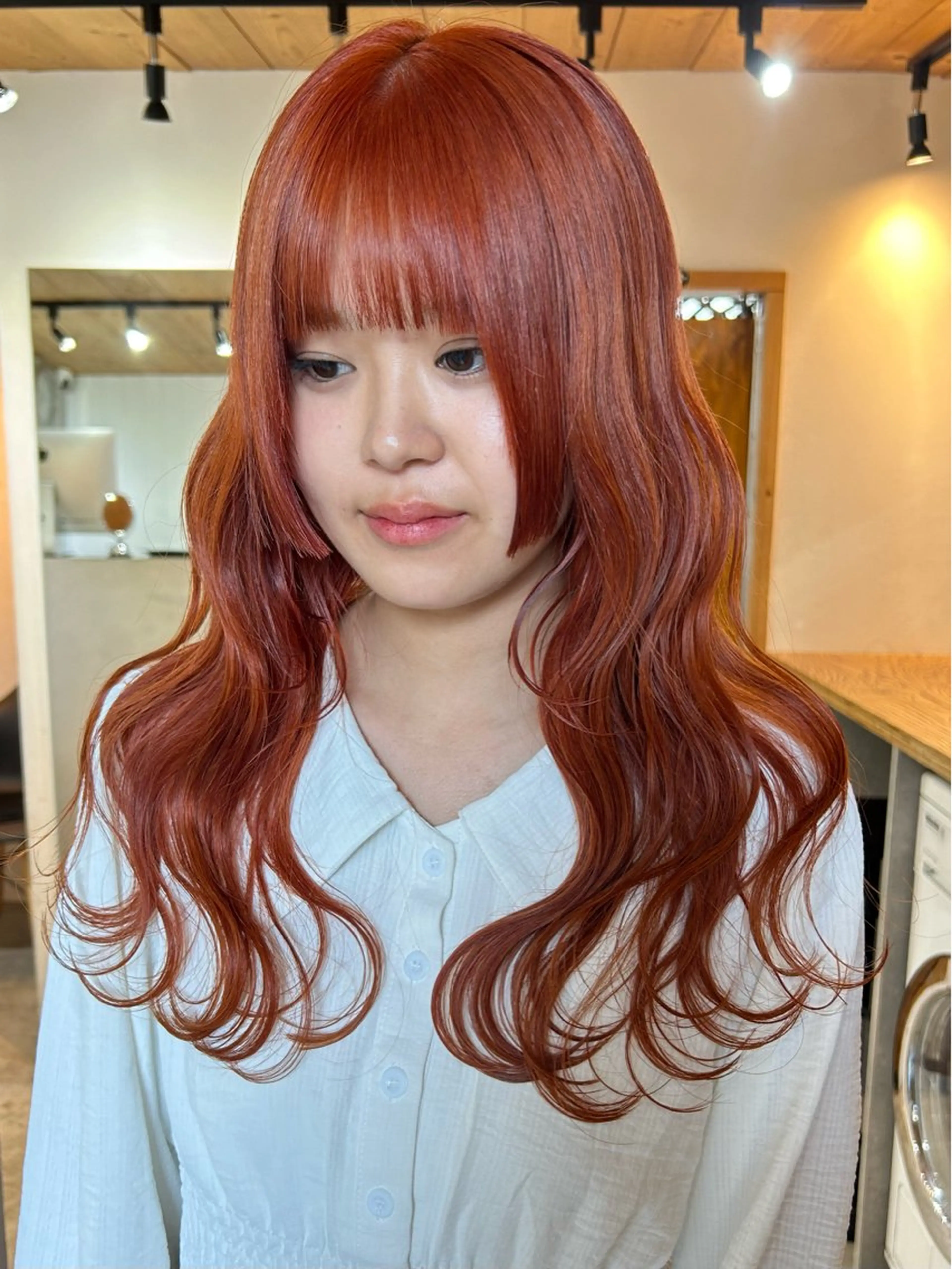 ロング カラー メンズ ブラウンカラー オレンジ オレンジブラウン カット ヘアカラー トリートメント 🧸艶々韓国ヘア 🧁mizunaのヘアスタイル