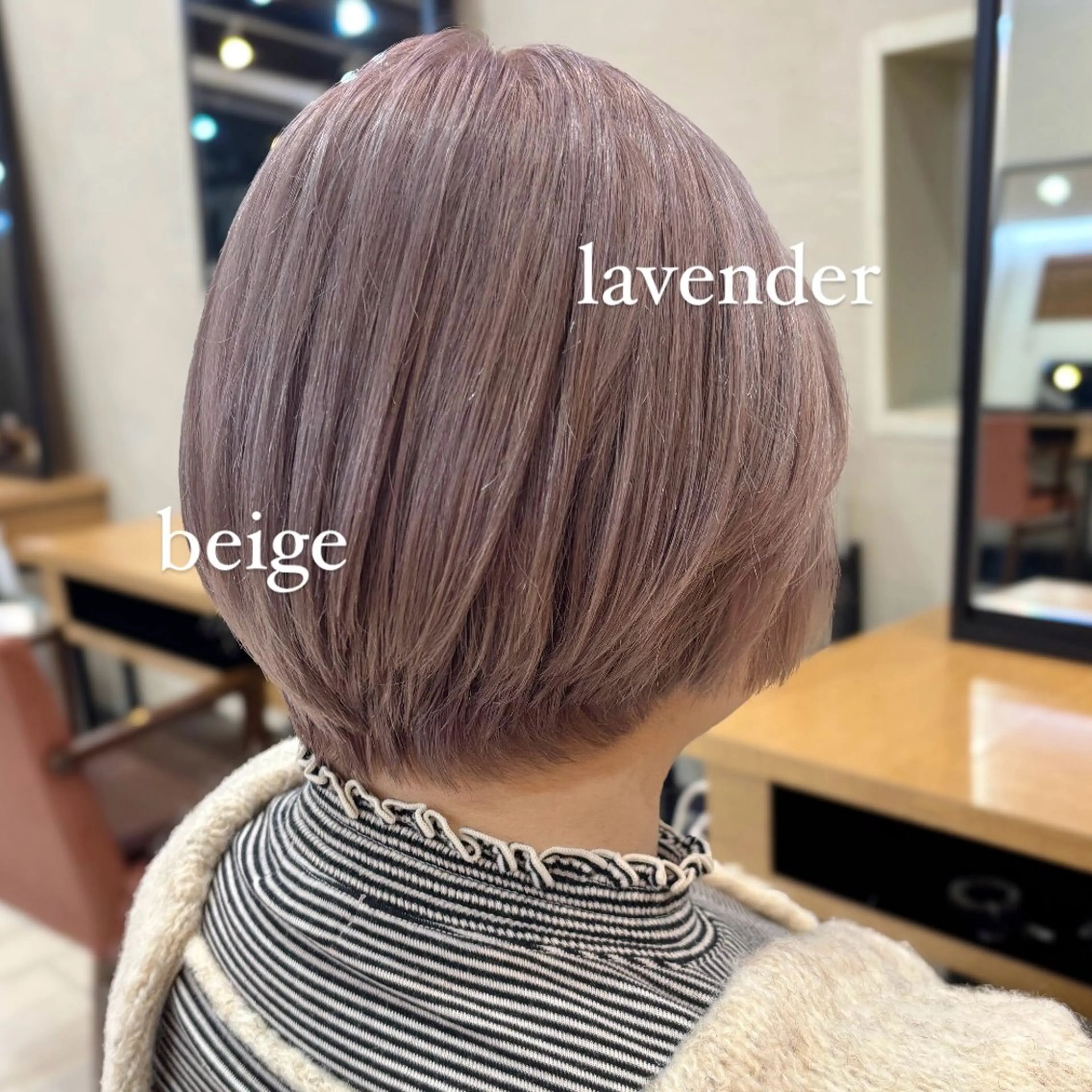 ショート カラー ショートボブ ベージュカラー ブリーチ ラベンダーカラー ラベンダーベージュ ボブ/レイヤー/ダブ ルカラー/まいな🌸のヘアスタイル