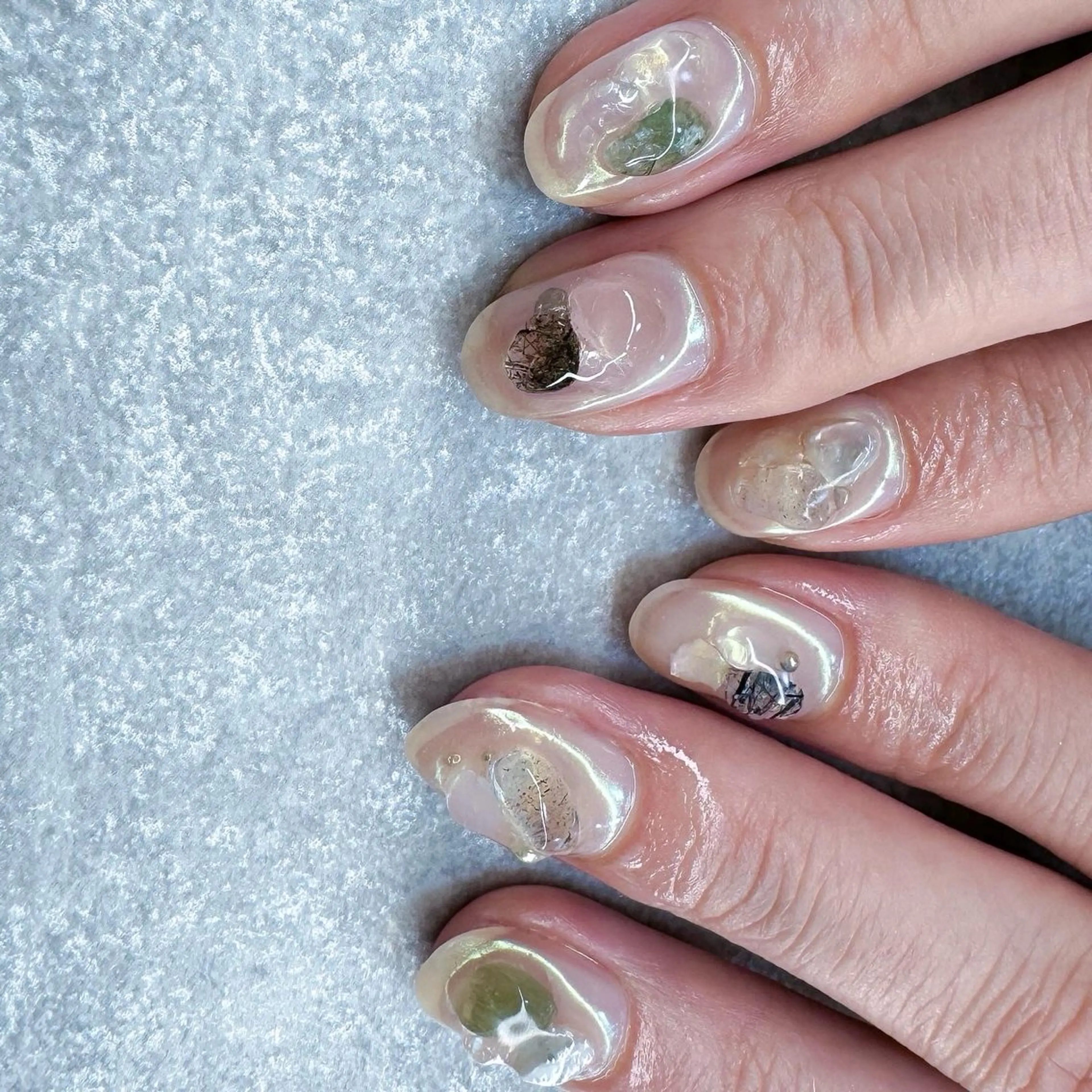 ネイル オーロラネイル クリアネイル ミラーネイル ニュアンスネイル 夏ネイル pointillé .ayaのネイルデザイン