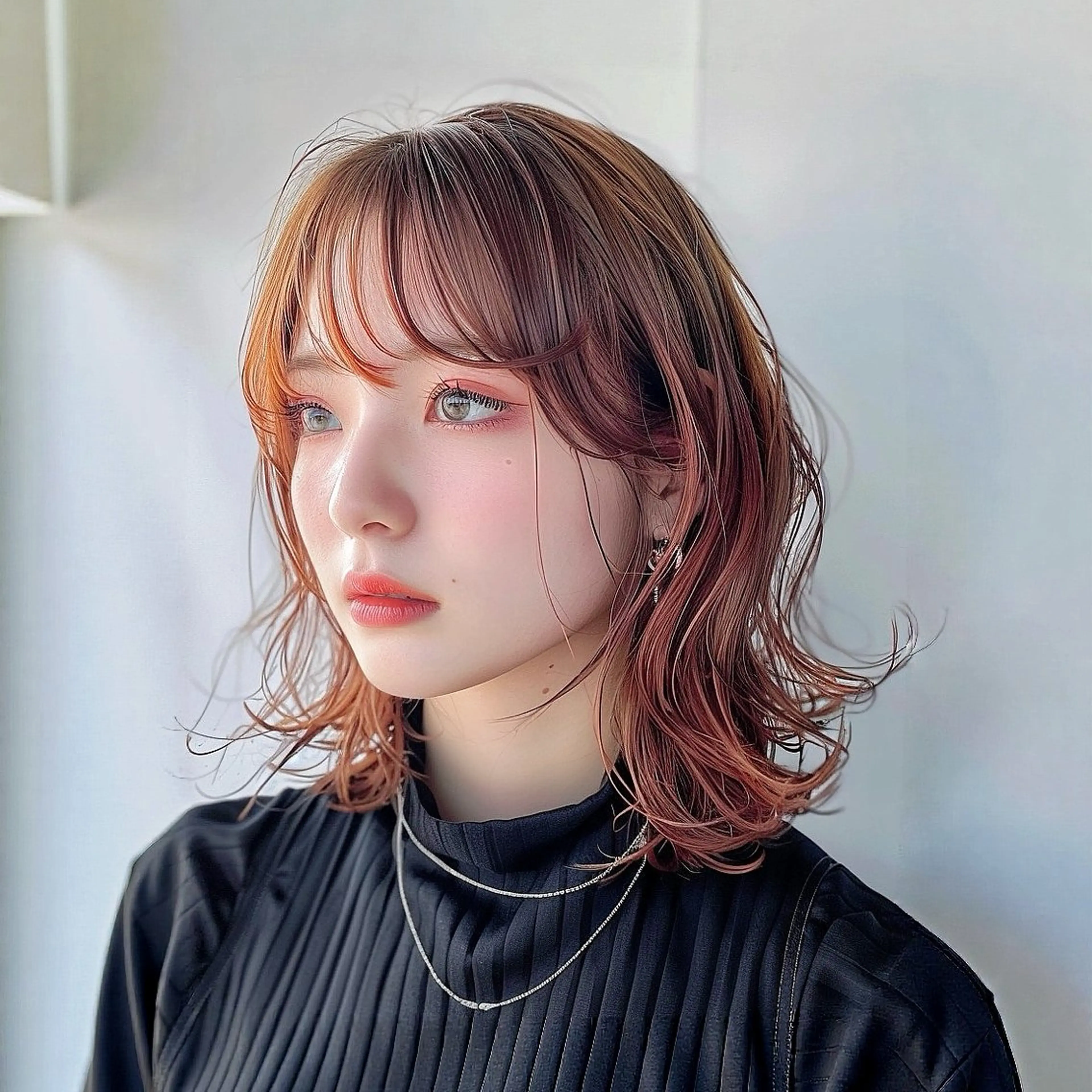 ミディアム カラー ミディアムレイヤー ブリーチ ダブルカラー ブリーチなしカラー レイヤーカット カット ヘアカラー トリートメント 服部　翔太/ 似合わせカットカラーのヘアスタイル