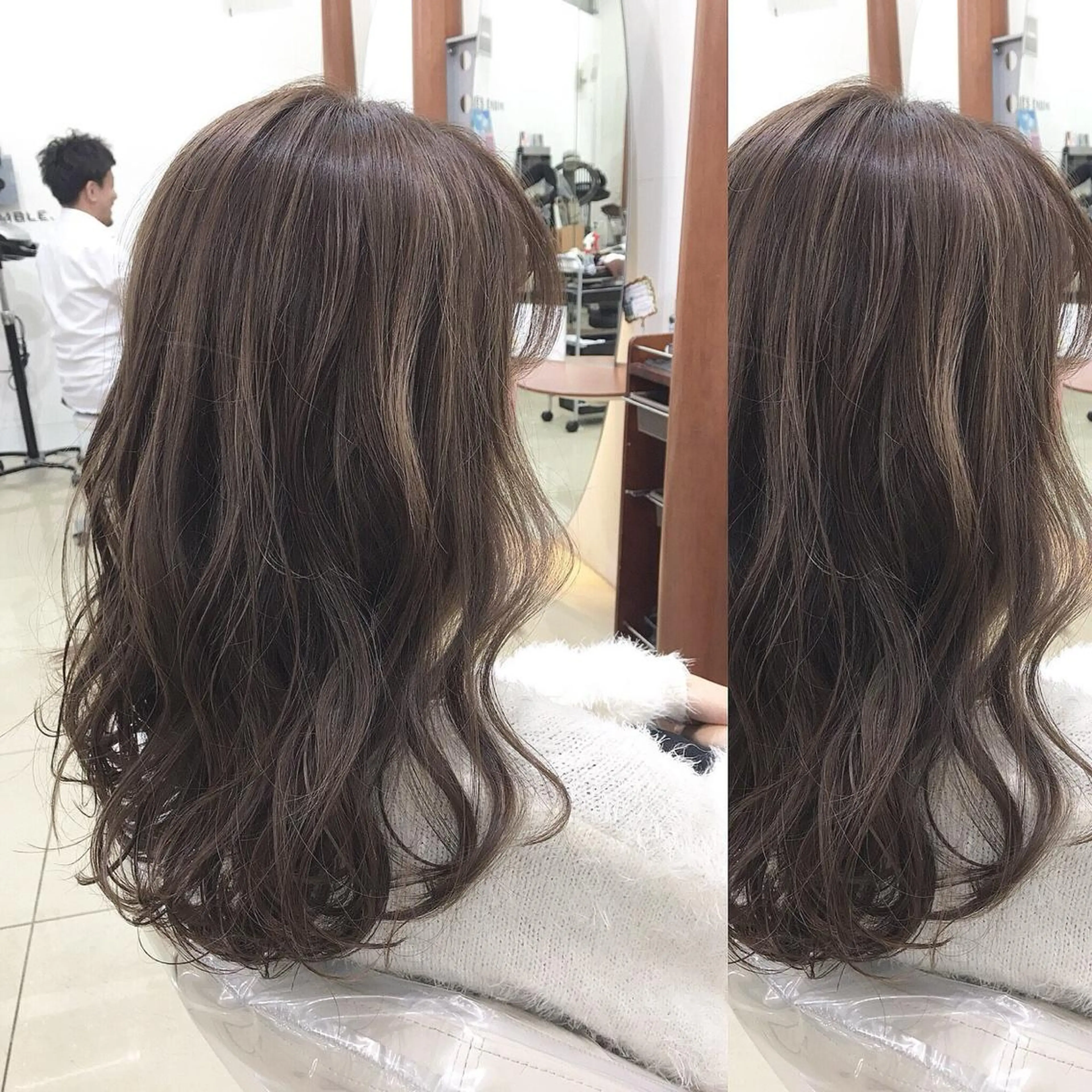 ロング 髪質改善 縮毛矯正 トリートメント 酸熱トリートメント ヘアカラー トリートメント コテ巻き風パーマ 河島恭平のヘアスタイル
