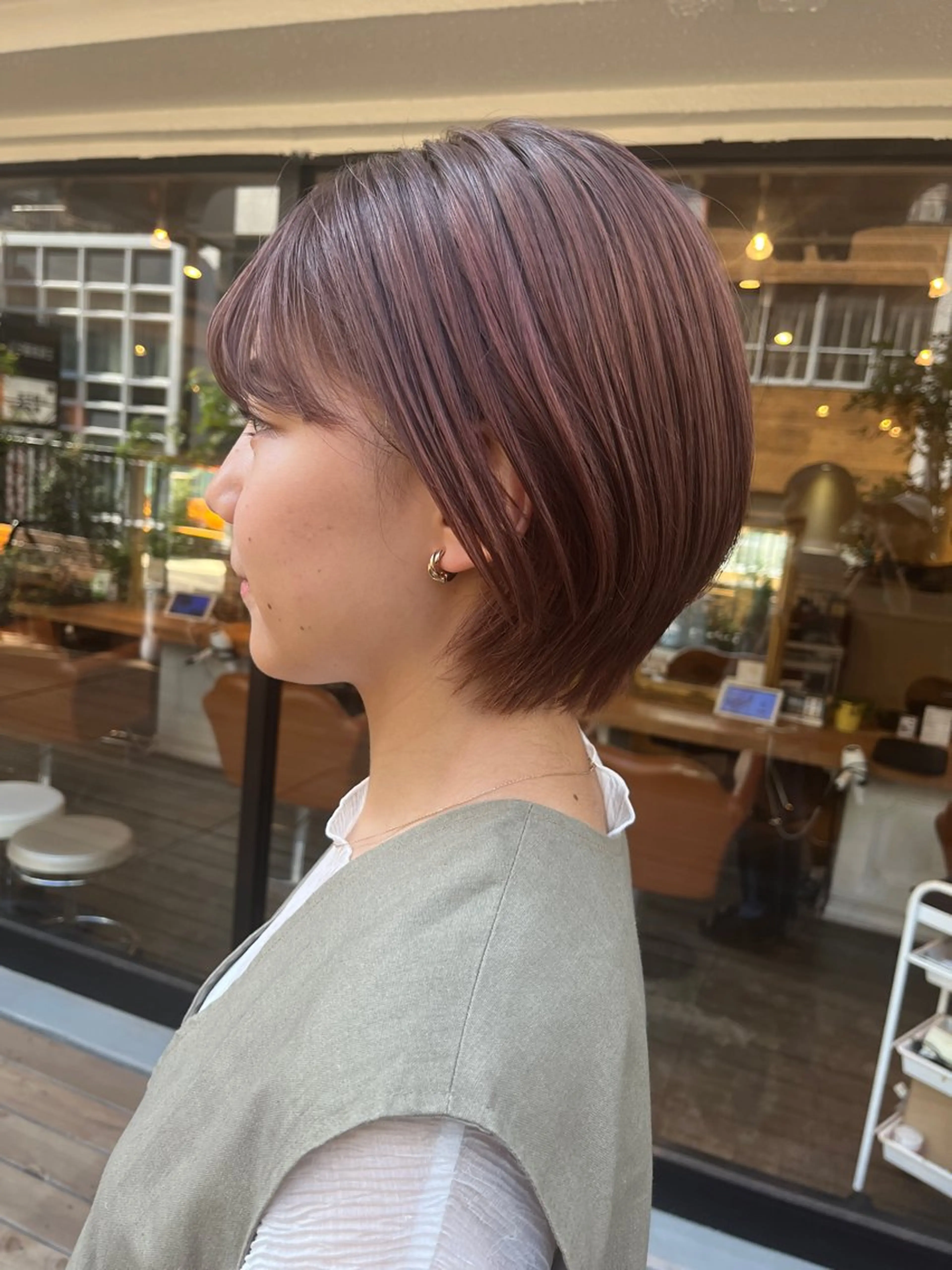 ショート カラー ベージュカラー ピンクカラー ピンクベージュ 銀座🤍ボブ/ ミディアム/佐野夢美のヘアスタイル