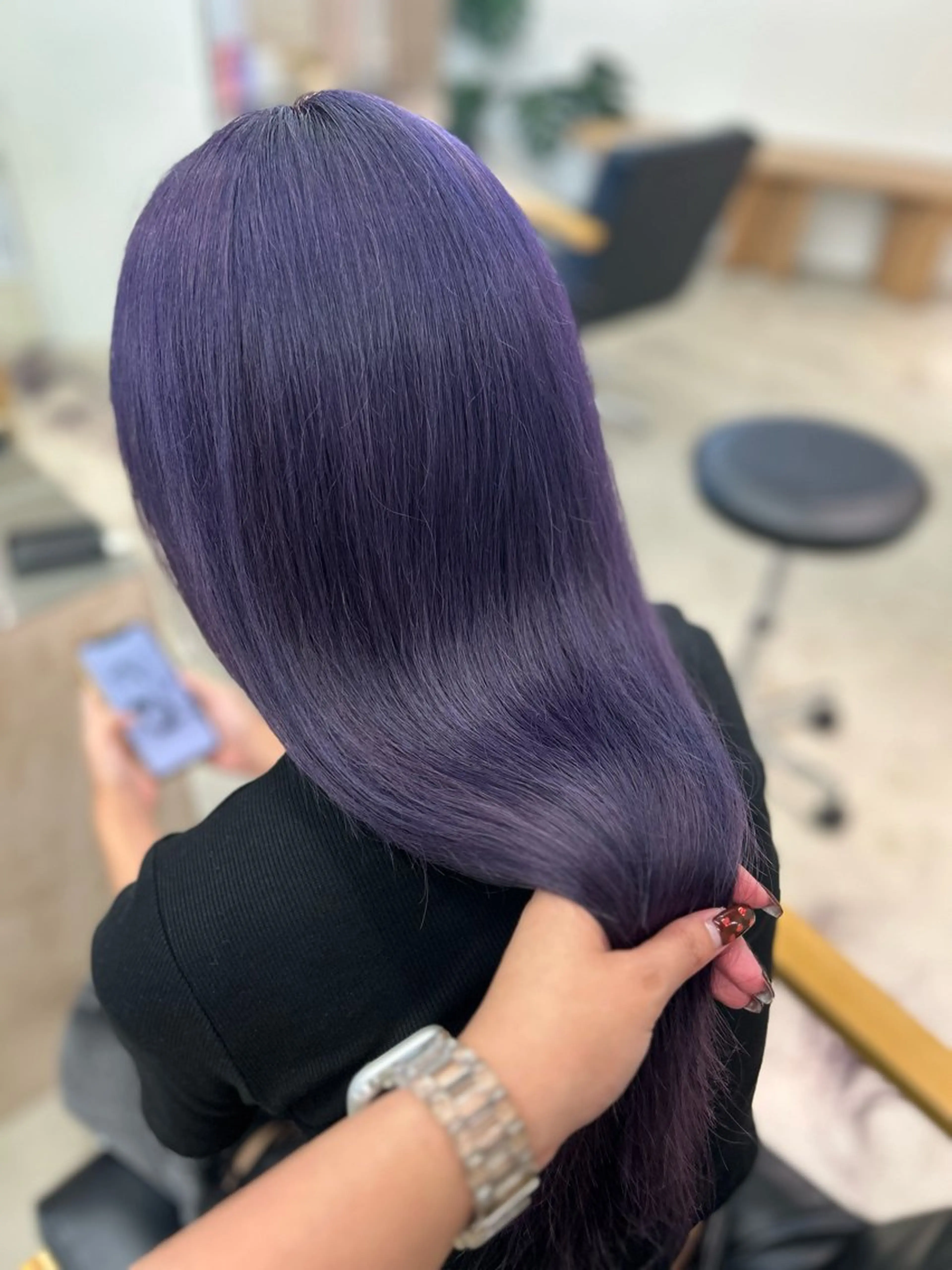 ロング カラー ブリーチ ブルーカラー ブルーパープル パープルカラー 髪質改善 カット ヘアカラー トリートメント ヘッドスパ noa  🦋 ブリーチ/暖色のヘアスタイル