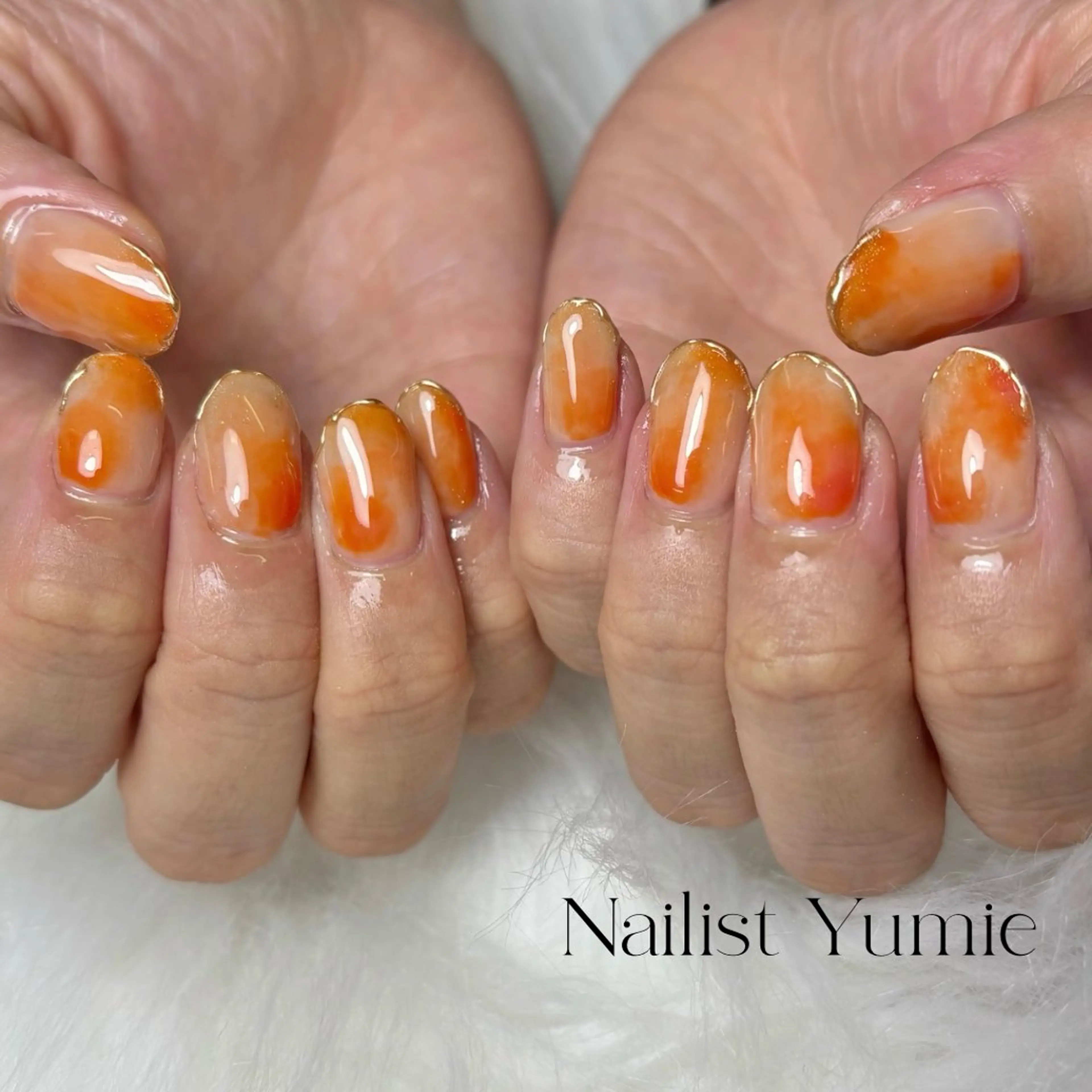 ネイル ニュアンスネイル オレンジ ハンドネイル Setsalon Churaku Nailist Yumie所属・【沖縄市安慶田】 🤍Yumieのネイルデザイン
