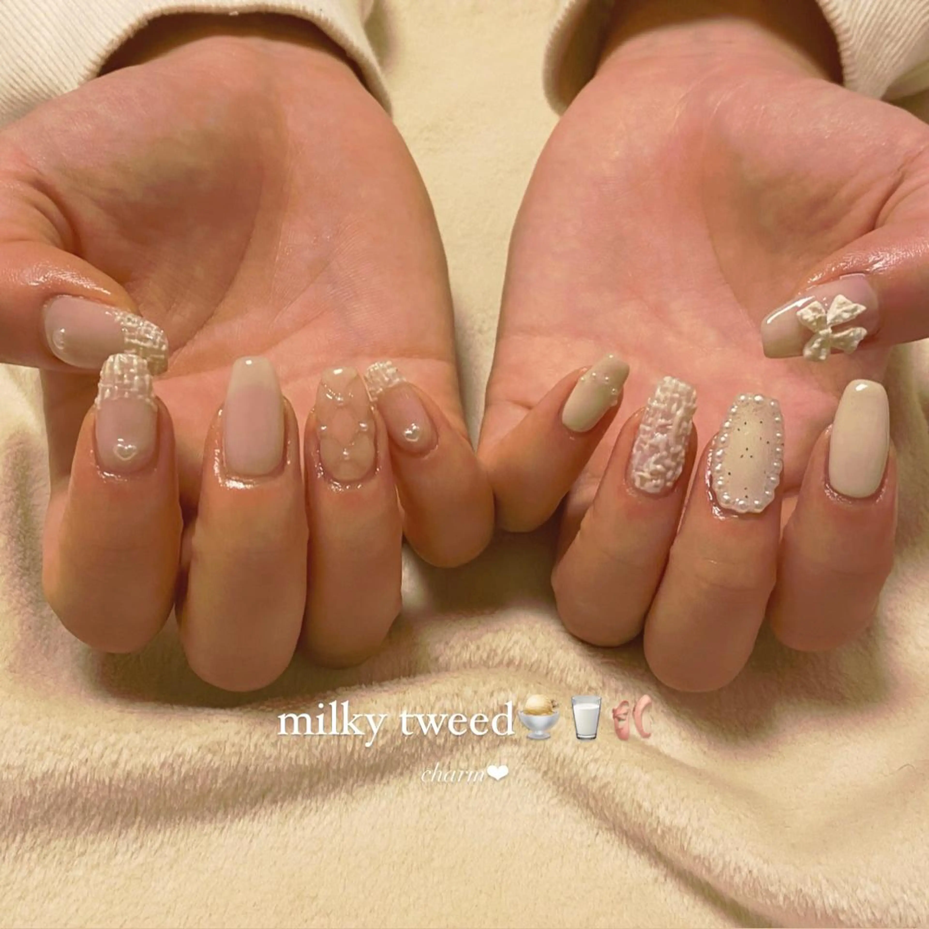ネイル 持ち込み ツイードネイル ハンドネイル nail salon charmのネイルデザイン