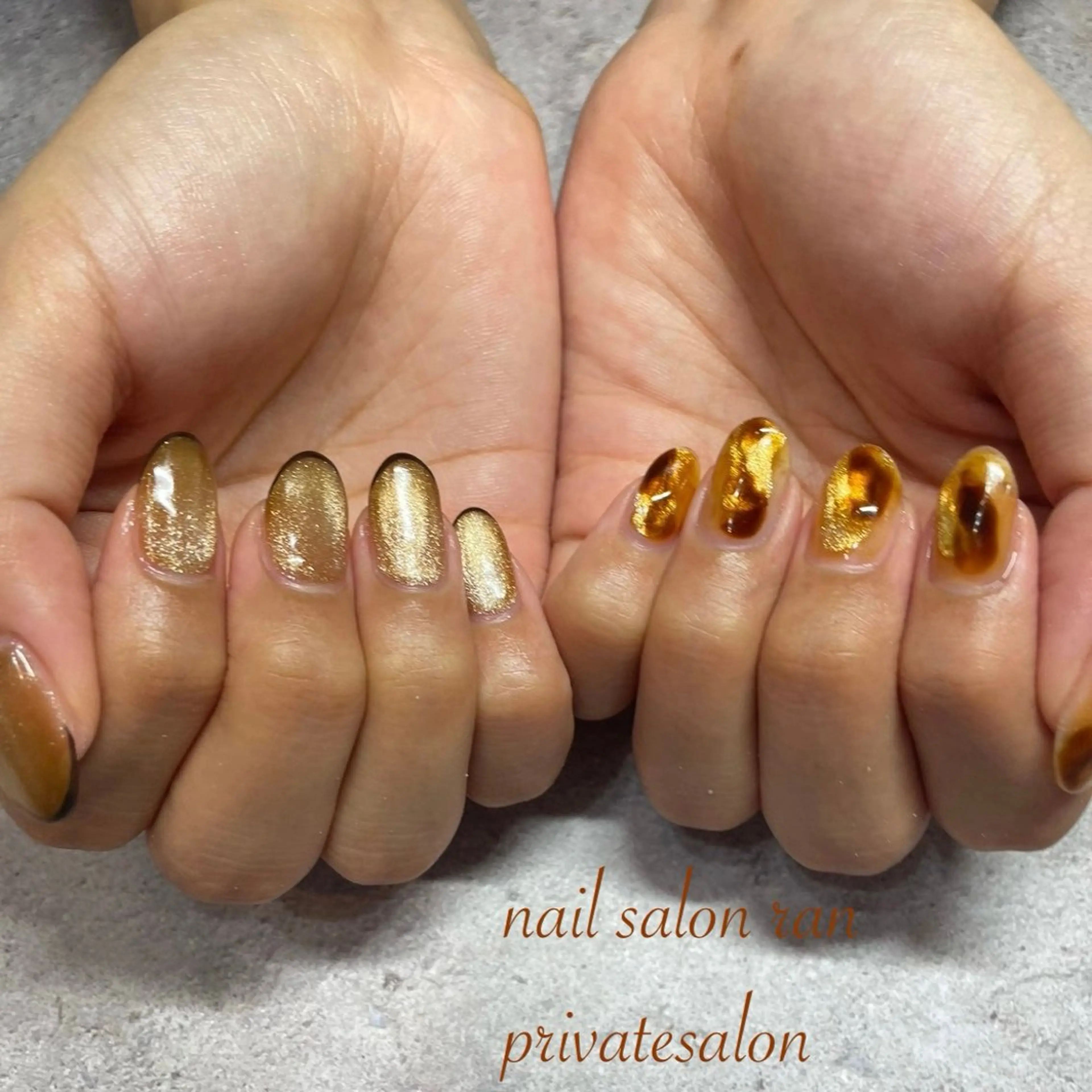 ネイル べっ甲ネイル フレンチネイル ゴールド キラキラネイル マグネットネイル ハンドネイル ハンドケア nailsalon ranのネイルデザイン