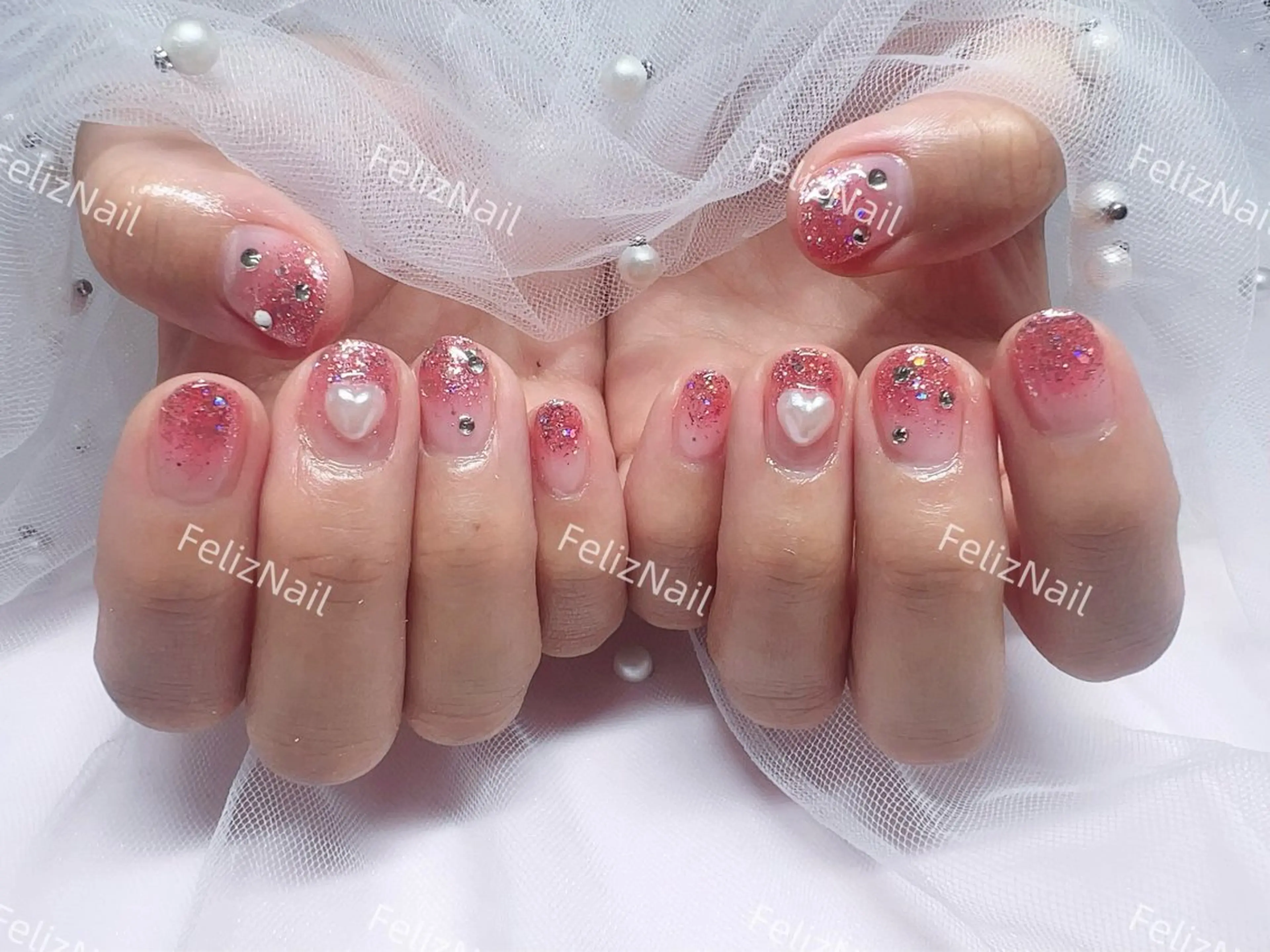 ネイル ジェルネイル グラデーション 韓国ネイル オフィスネイル リボン ハンドネイル ユキカ (ネイリスト)のネイルデザイン