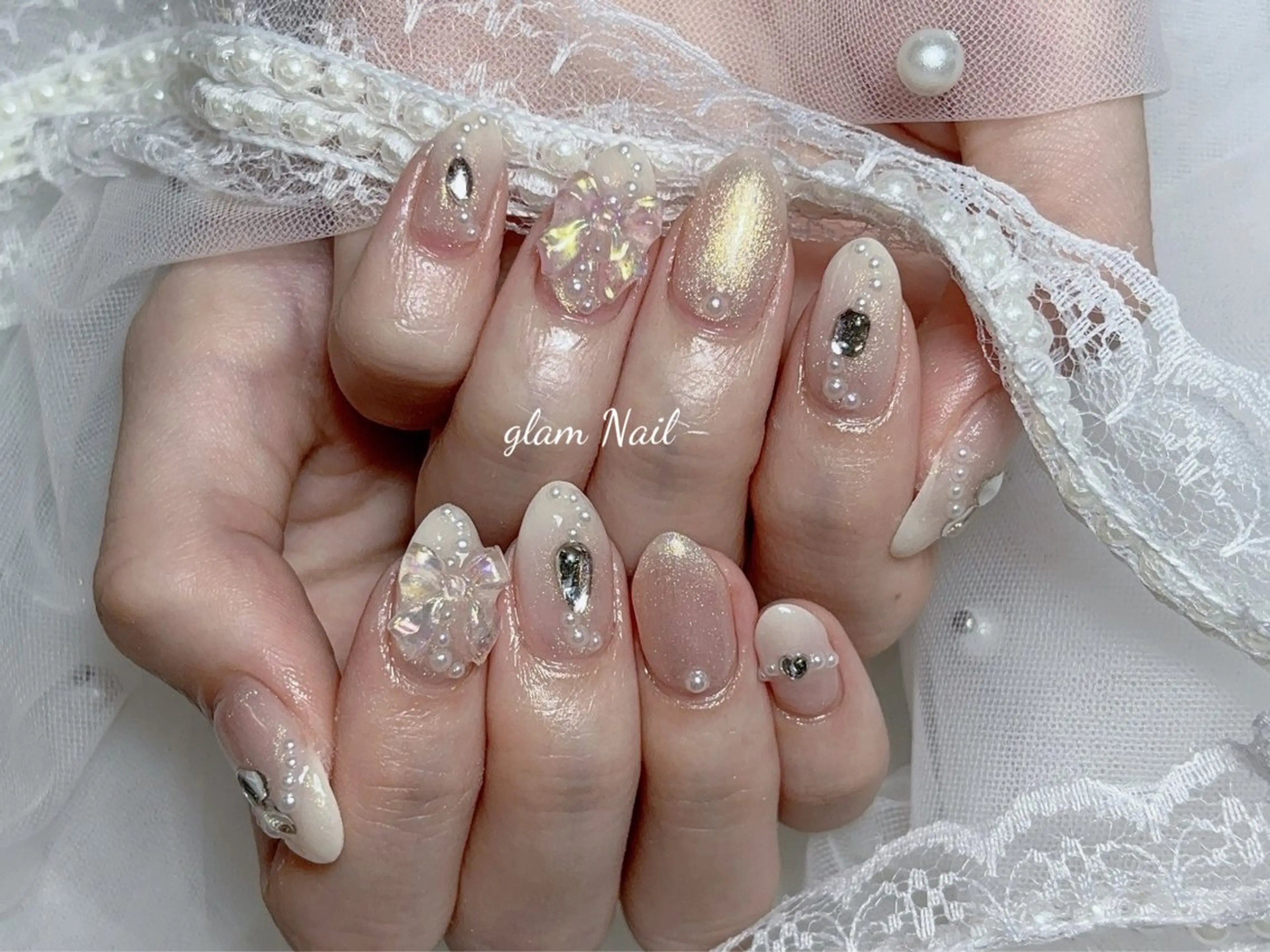 ネイル ハンドネイル エツメ💅 長さだし🎀デザインのネイルデザイン