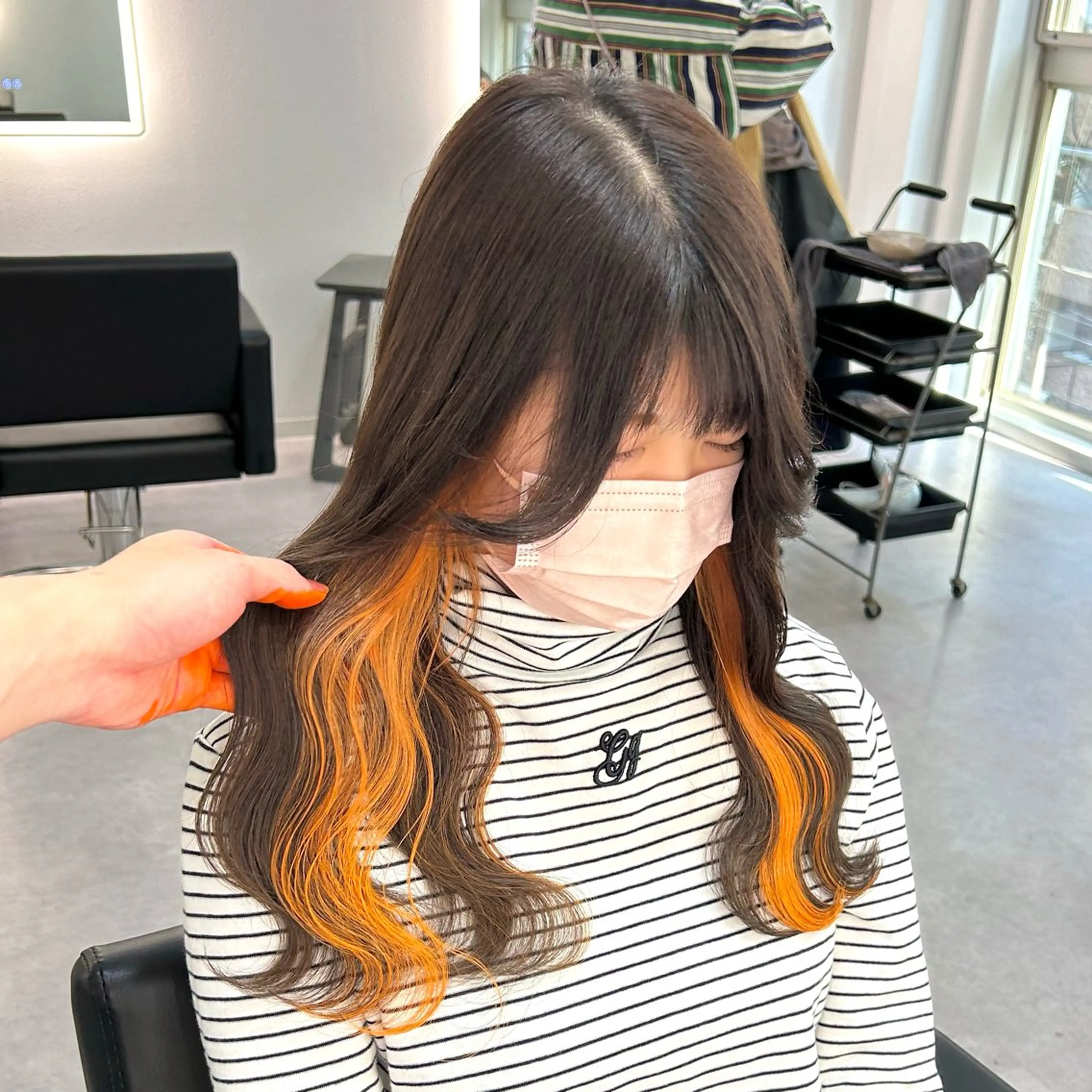 カラー ベージュカラー ブリーチ ケアブリーチ ダブルカラー イヤリングカラー ミルクティーベージュ /ピンク/大阪/堀江のヘアスタイル
