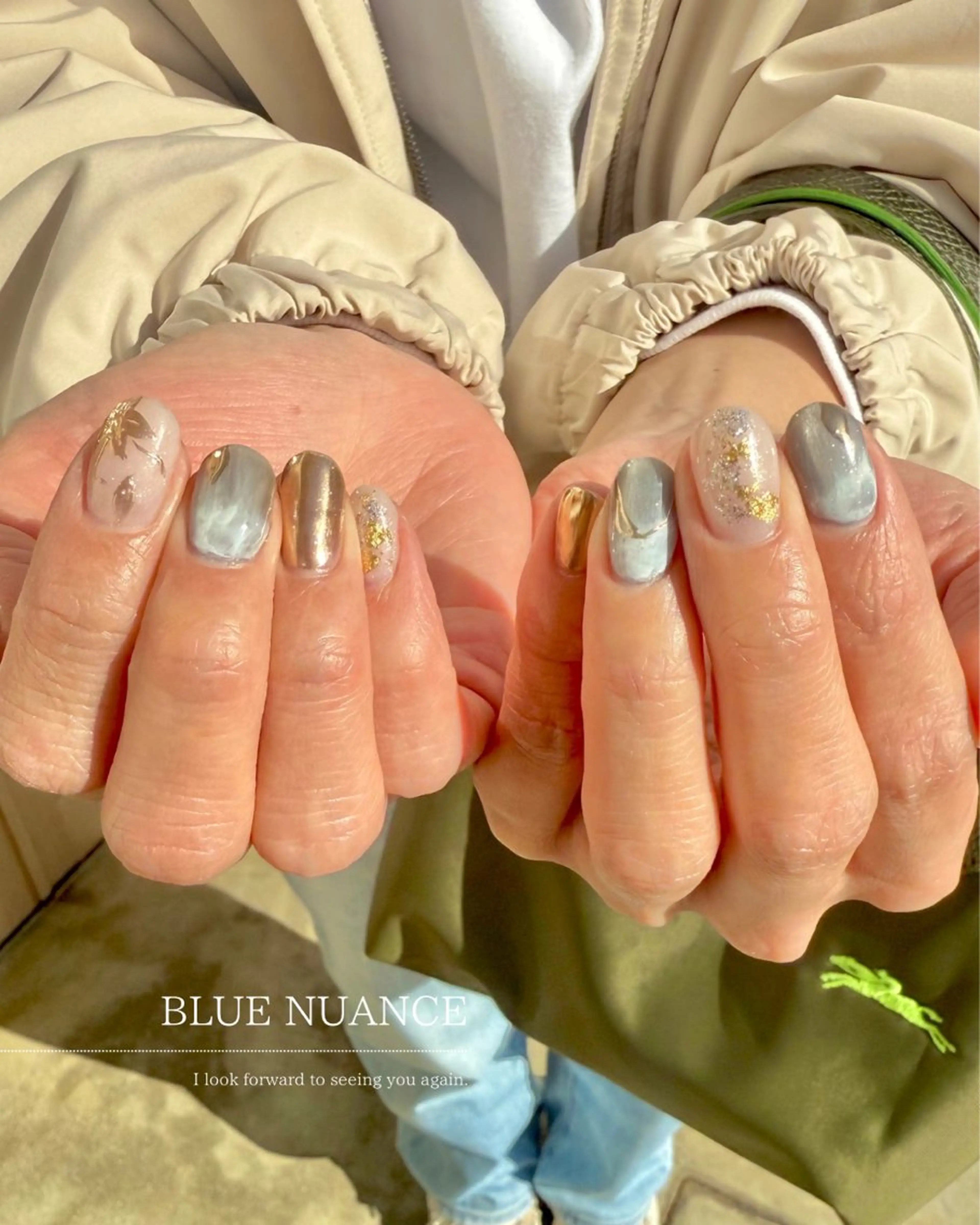 ネイル アートネイル ブルー 入学式 ジェルネイル マグネットネイル Seemly 千田町店所属・フラワーパラジェル 🌸シームリーエミのネイルデザイン