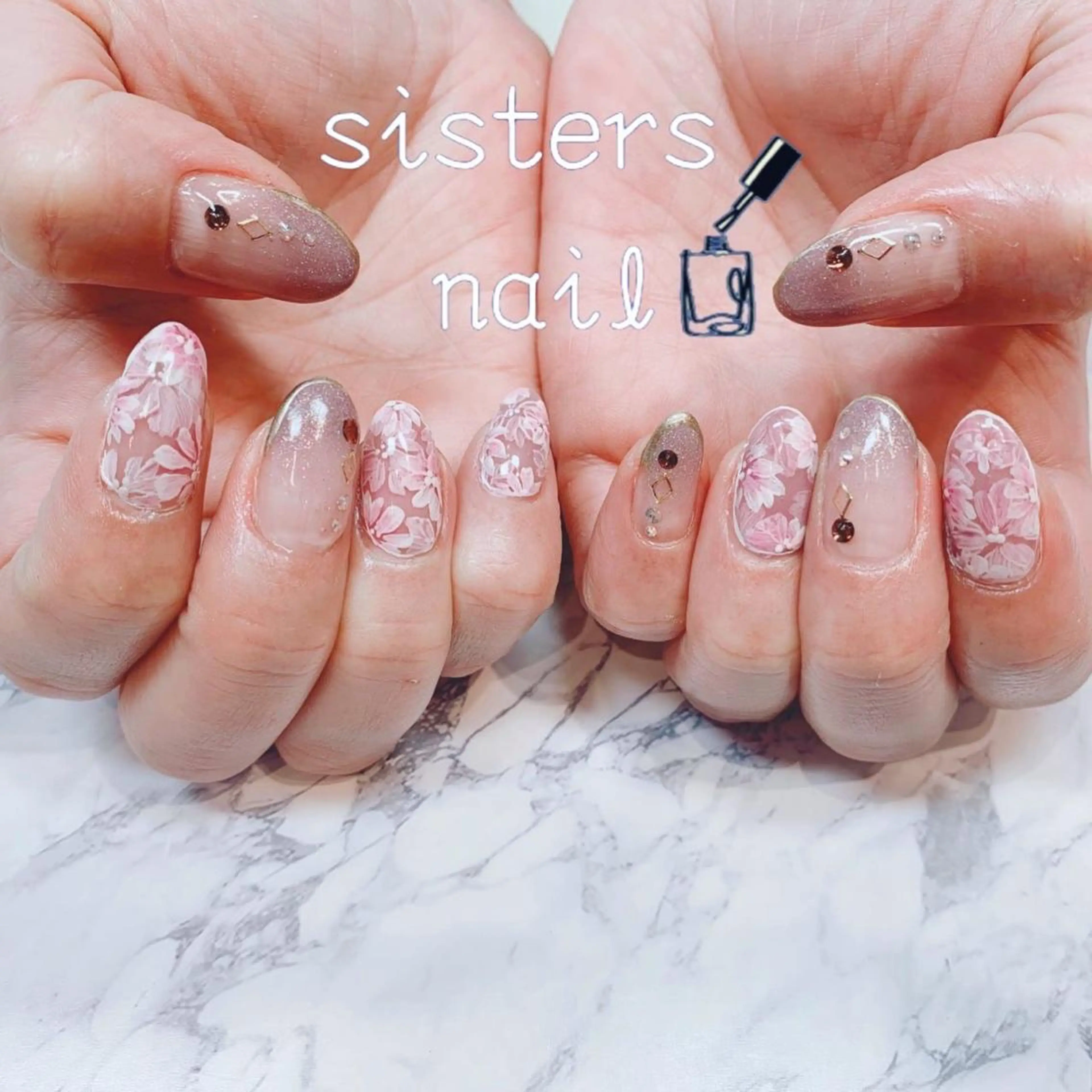 ネイル アートネイル フラワーネイル 氷ネイル・うるうるネイル マットネイル ピンク sisters nail.fのネイルデザイン