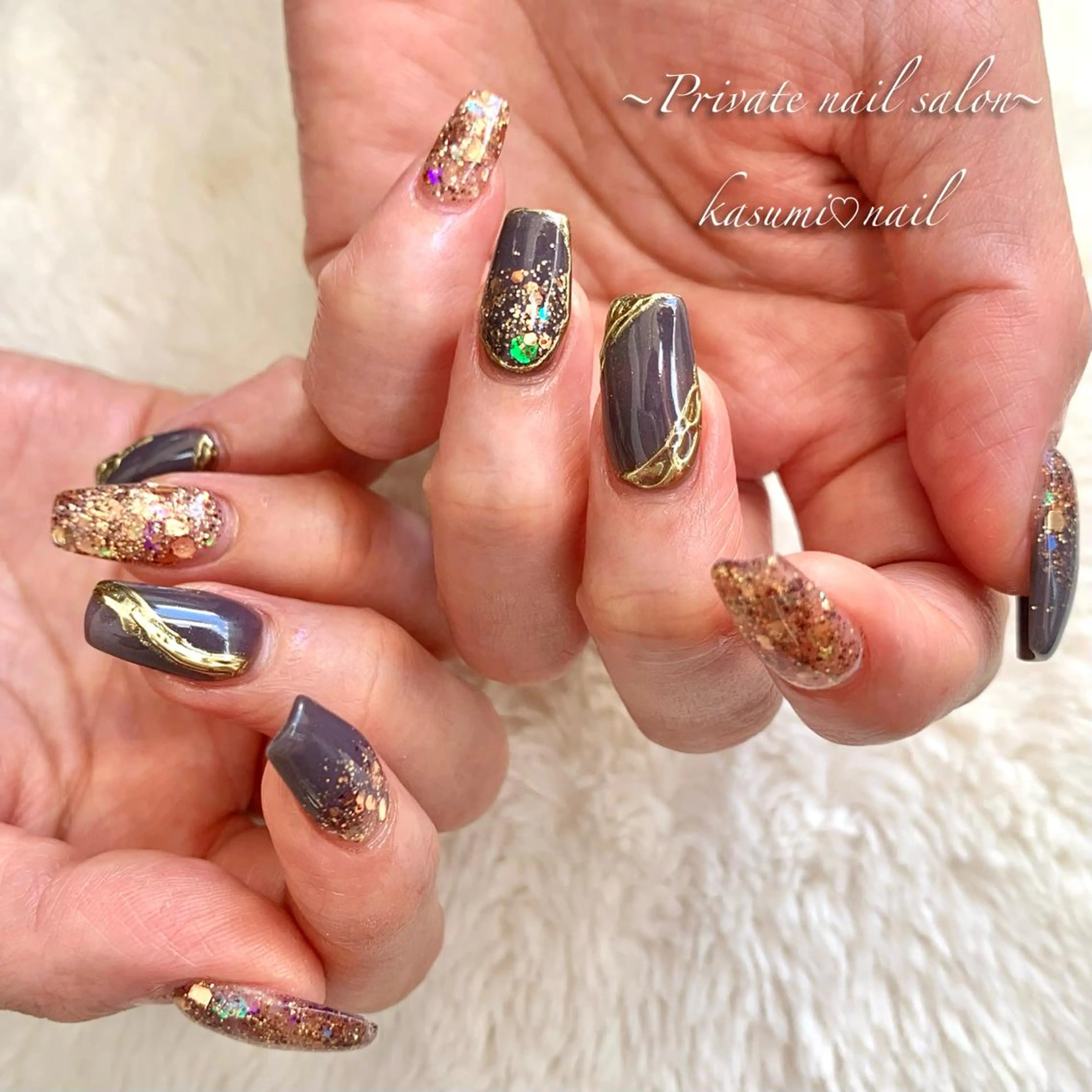 ネイル アートネイル ラメ(グリッター) マグネットネイル ミラーネイル 持ち込み KASUMI♡ Nailのネイルデザイン