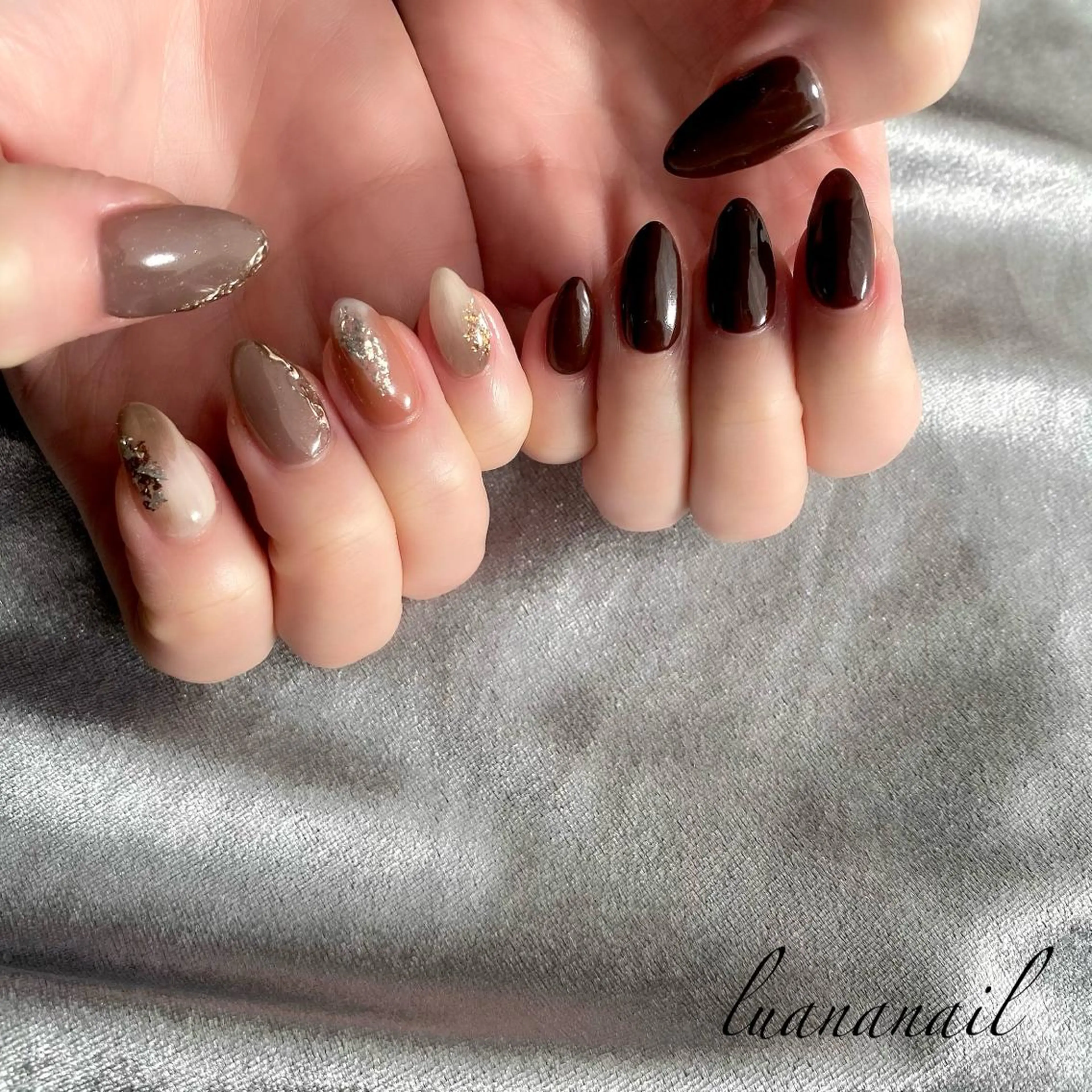 ネイル ボルドー ブラウン ハンドネイル luana nailのネイルデザイン