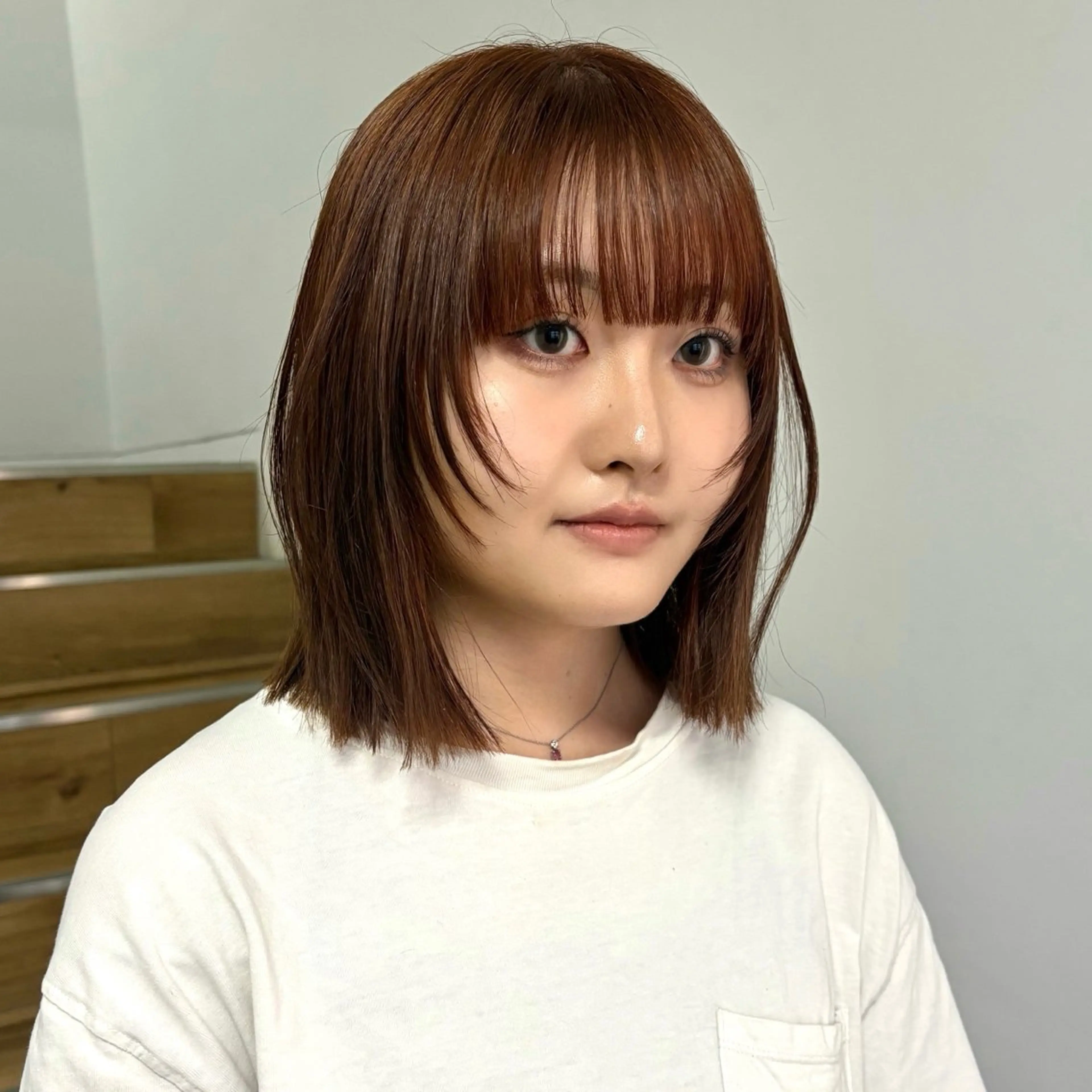 ミディアム ボブレイヤー オレンジブラウン ボブ レイヤーカット ヘアカラー YOKE所属・いとう ほのかのヘアスタイル