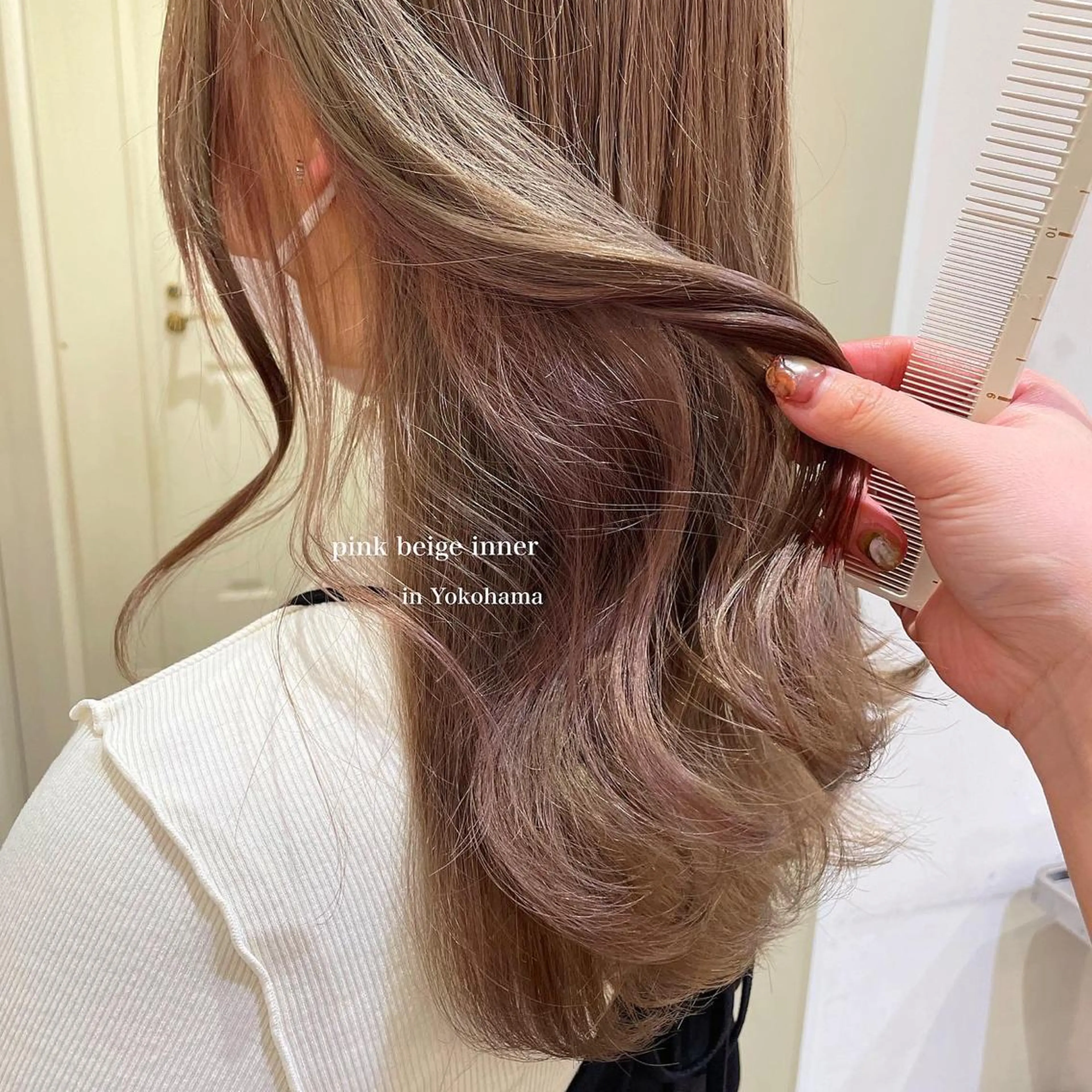 セミロング カラー ベージュカラー イヤリングカラー ピンクカラー ピンクベージュ ヘアカラー エクステ/ハイトーン 🐏☁️miminaのヘアスタイル