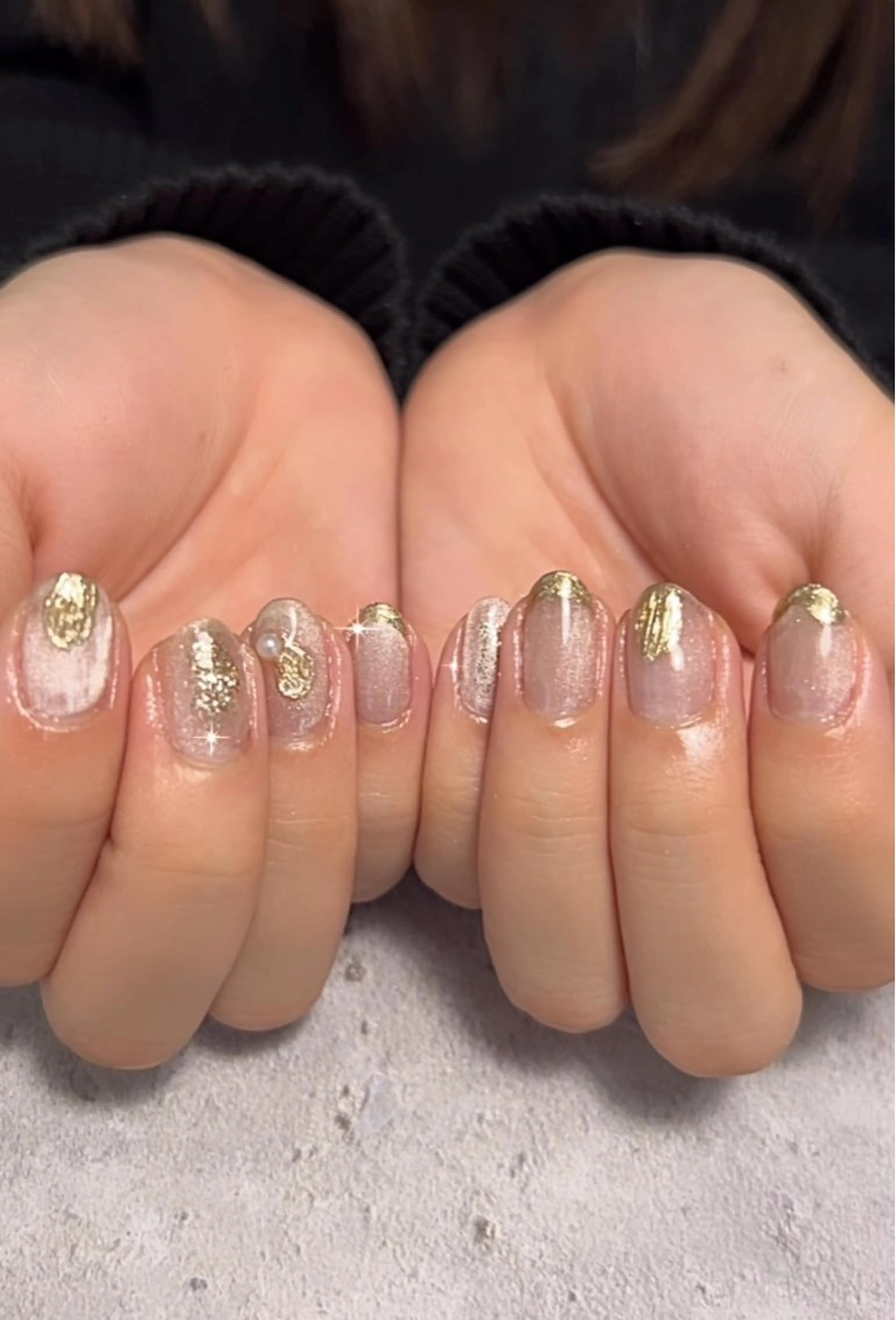 ネイル ゴールド 韓国ネイル ミラーネイル ニュアンスネイル ハンドネイル Kai  nail Mayukoのネイルデザイン