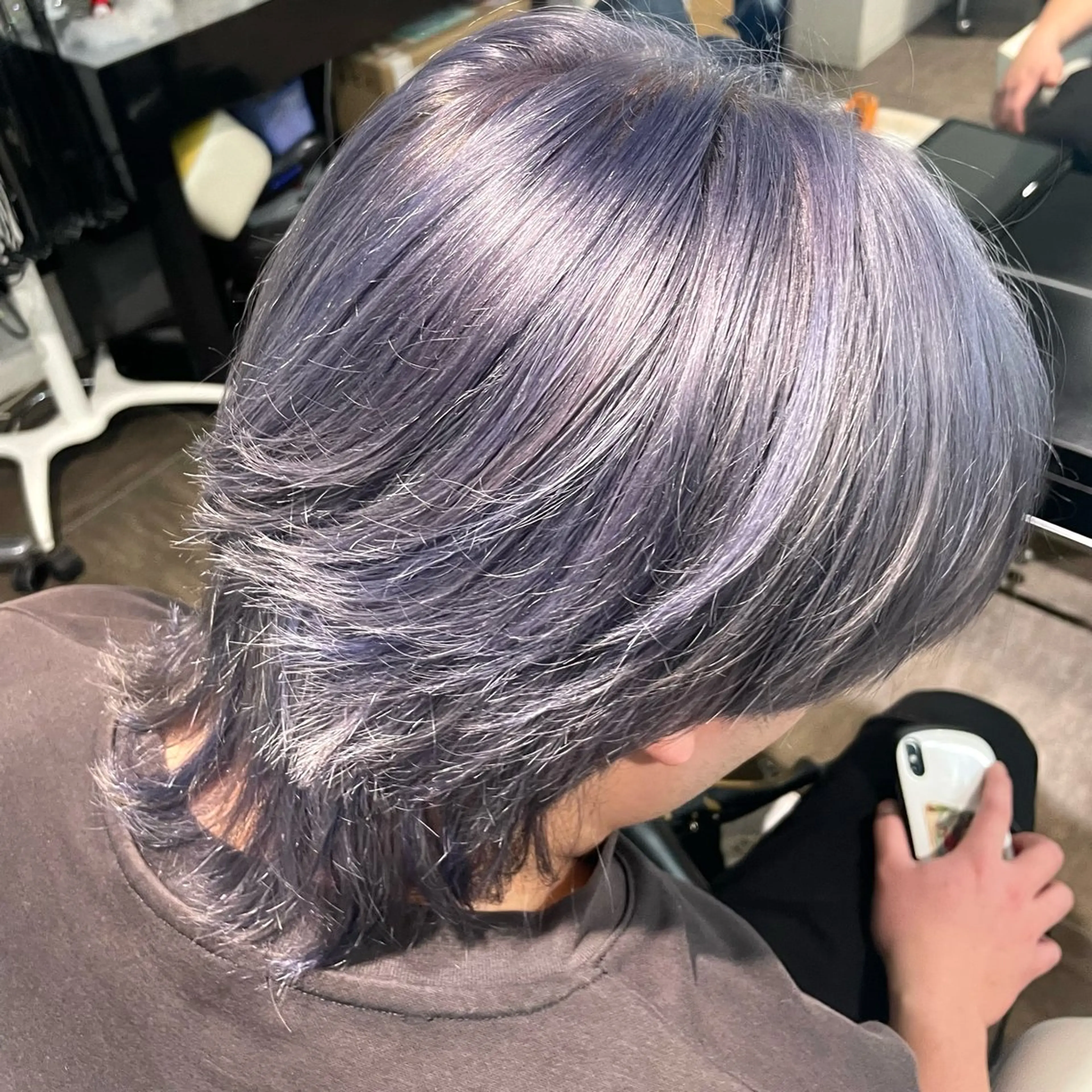 カラー ブリーチ ブルーカラー ブルーグレー ダブルカラー ハイライトカラー 🎀 momo🎀のヘアスタイル