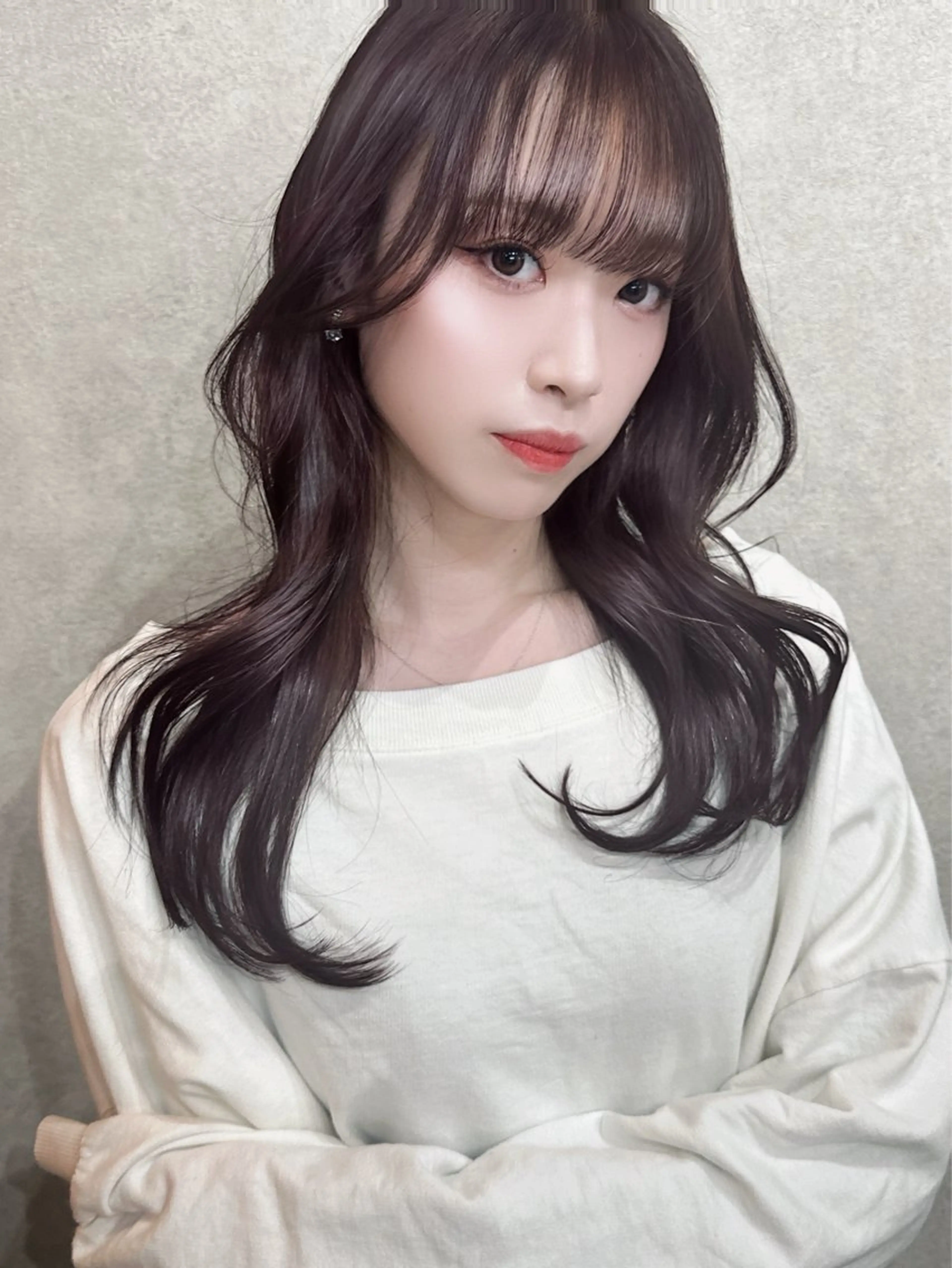 セミロング カラー 韓国風ヘア カット ヘアカラー トリートメント AiM エイム　韓国レイヤーのヘアスタイル