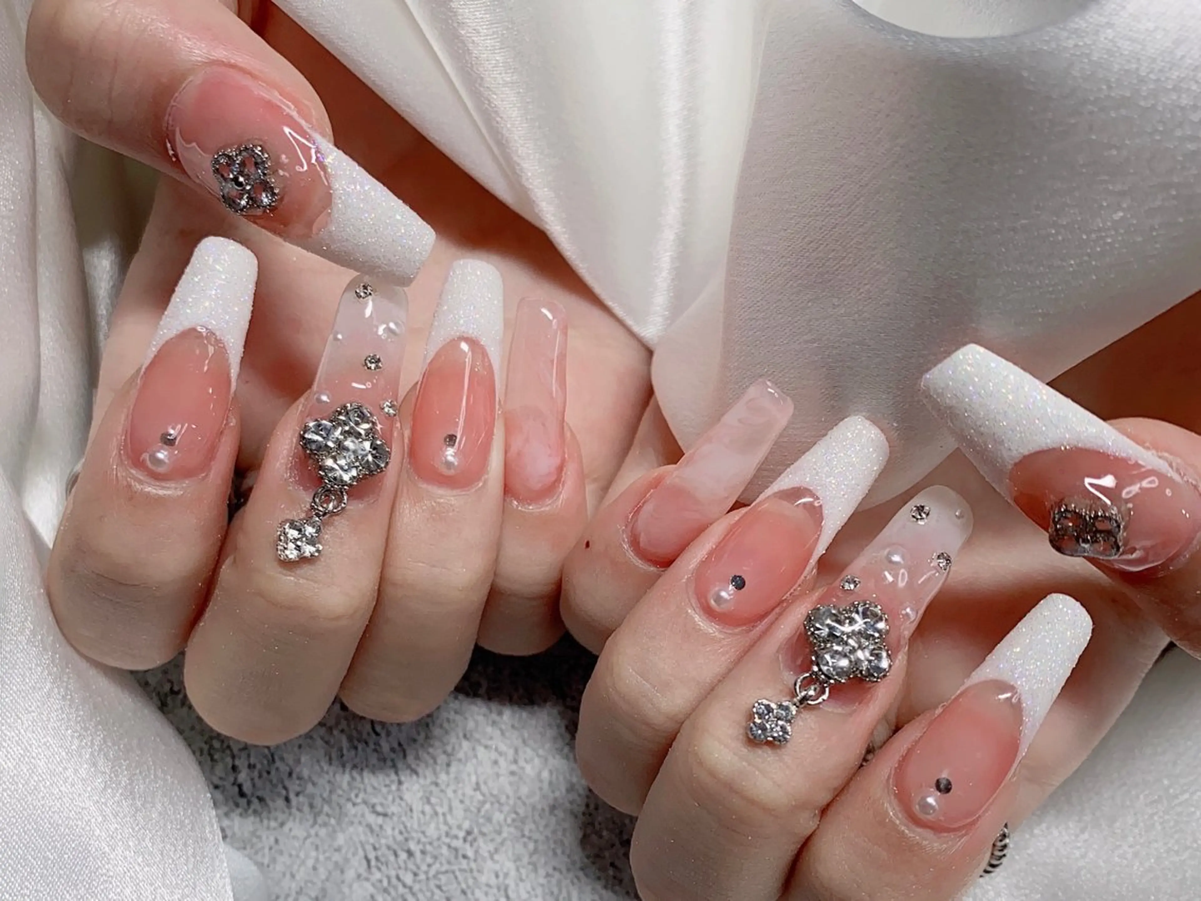 ネイル 長さ出し ジェルネイル キラキラネイル 大理石ネイル(マーブル) ニュアンスネイル Morpho nailのネイルデザイン