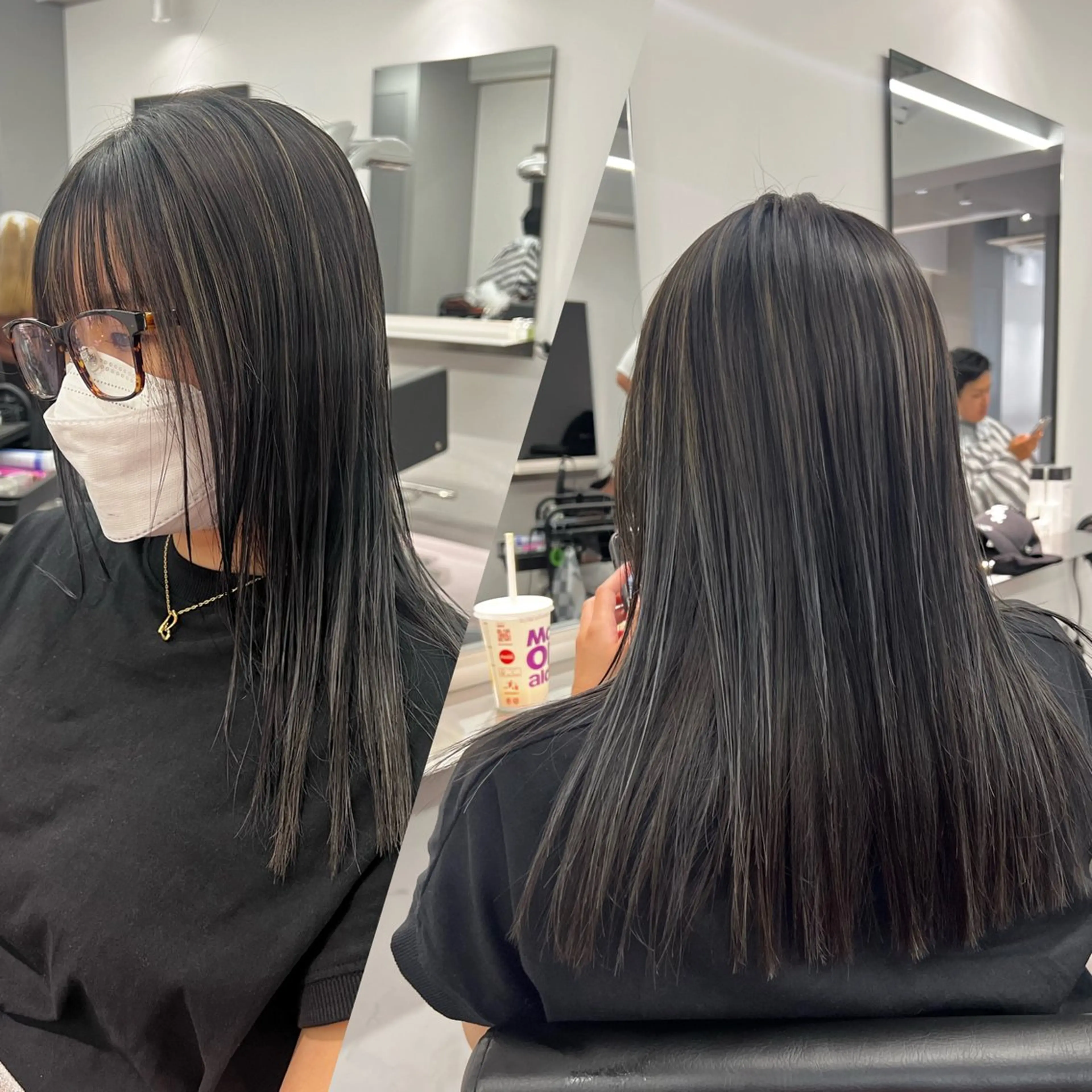 ミディアム カラー R/🤎 パーマ&ブリーチ🔥のヘアスタイル