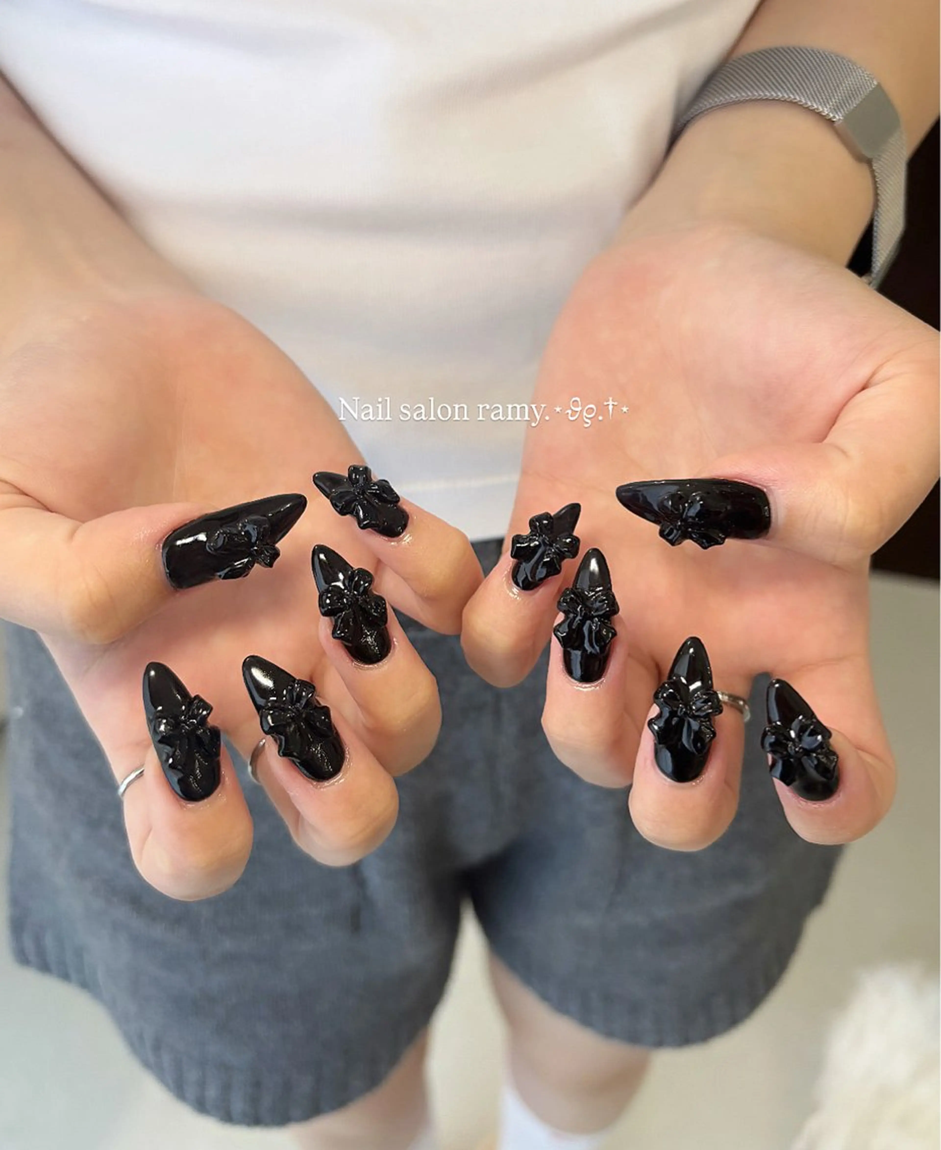 ネイル リボン ハンドネイル Nail salon ramyのマツエク・マツパデザイン