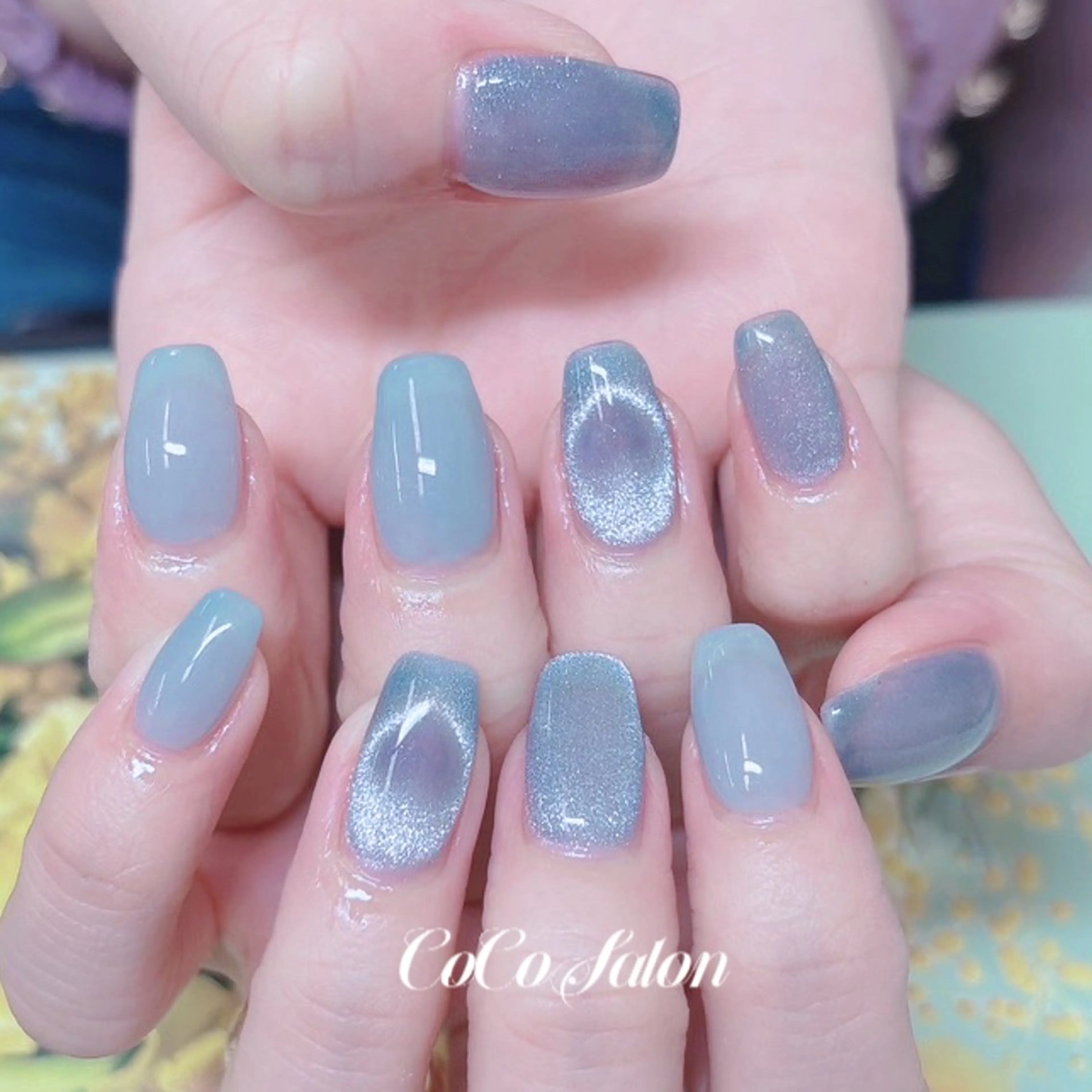 ネイル ブルー 長さ出し ジェルネイル ハート キラキラネイル その他(ネイル) CoCoSalon ネイル/まつ毛予約のネイルデザイン