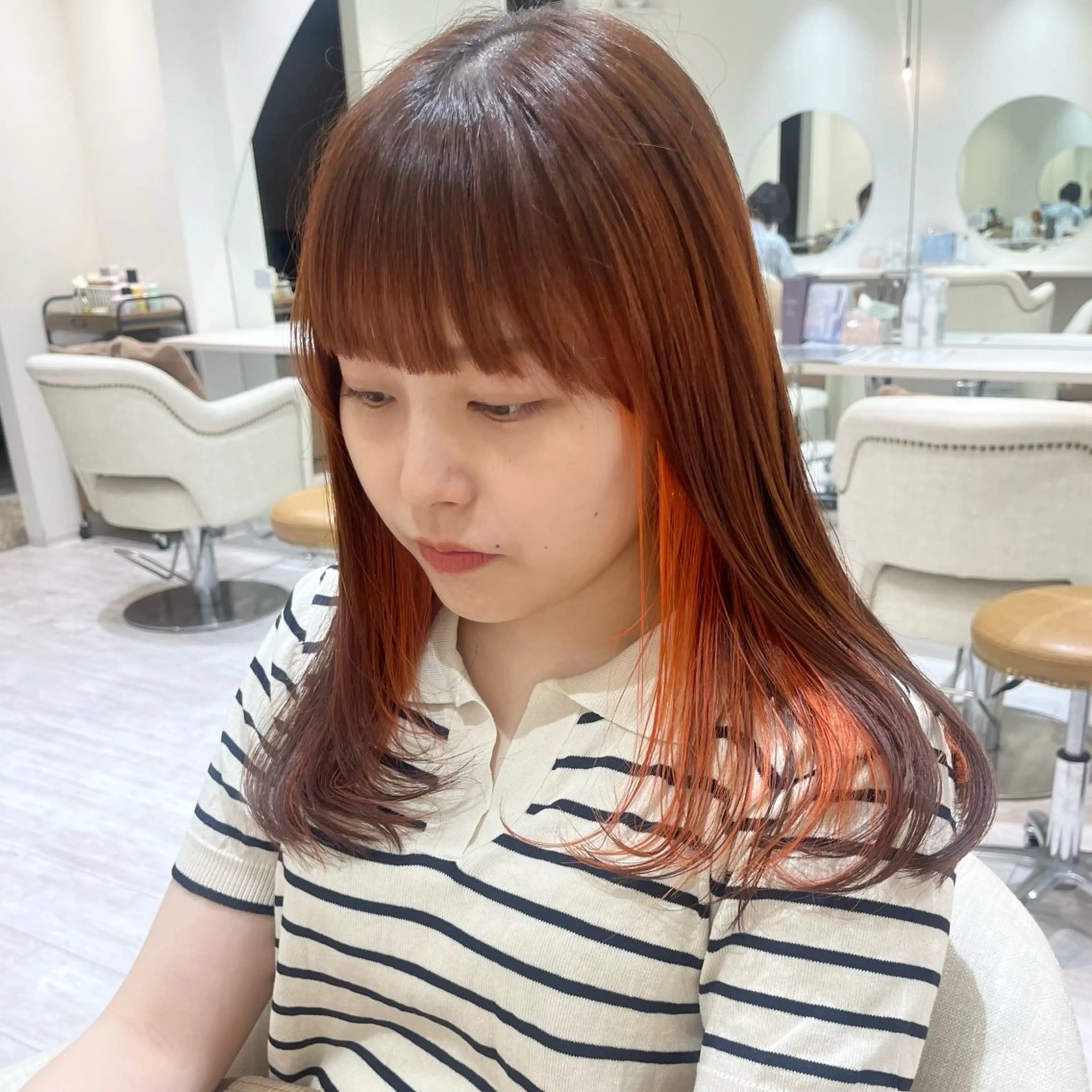 《🍊オレンジカラー🍊》前頭ブリーチ+オンカラー＋トリートメント⚠️注意事項お読みください⚠️の写真