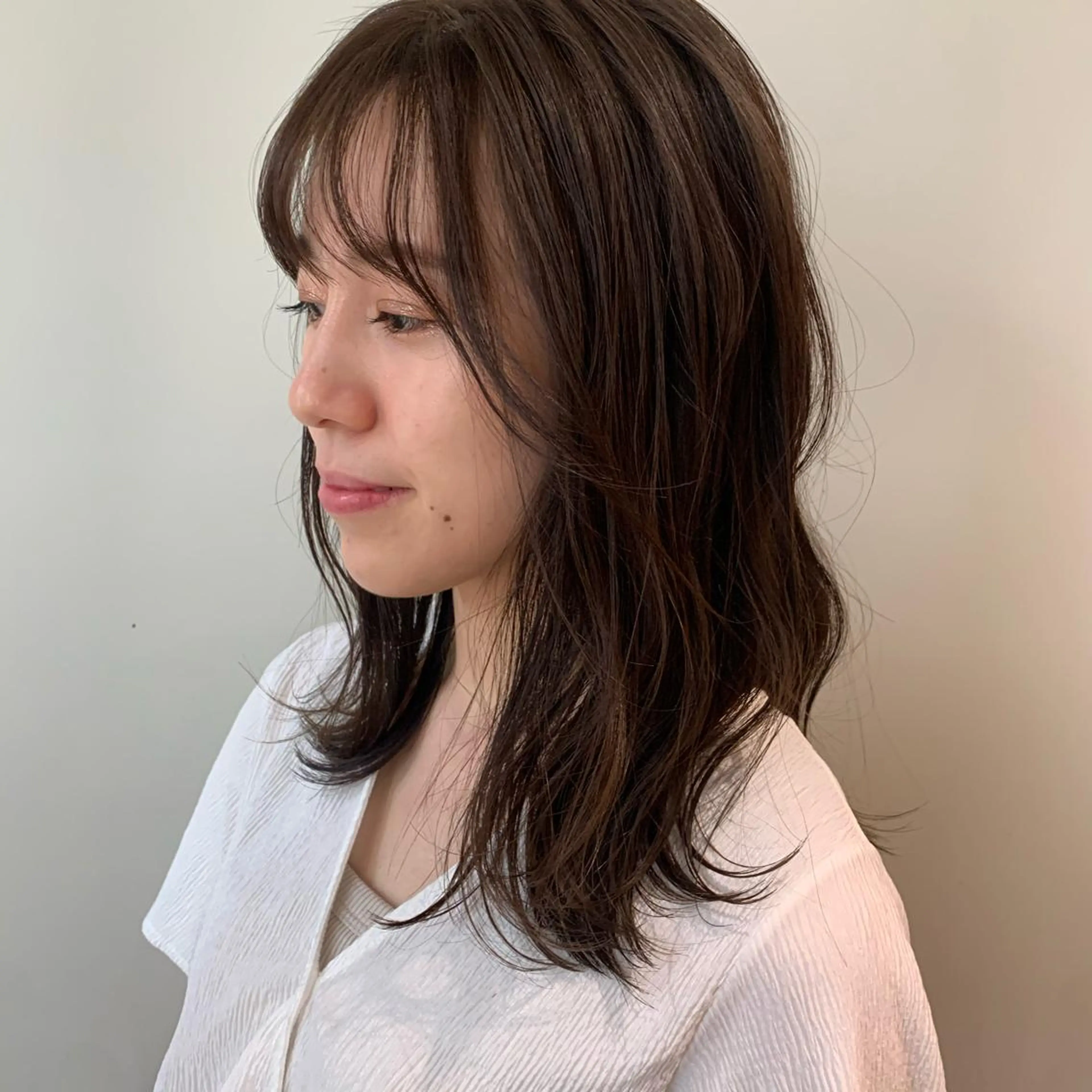 ミディアム カラー カット ヘアカラー ミディアムパーマ /癖毛パーマのヘアスタイル