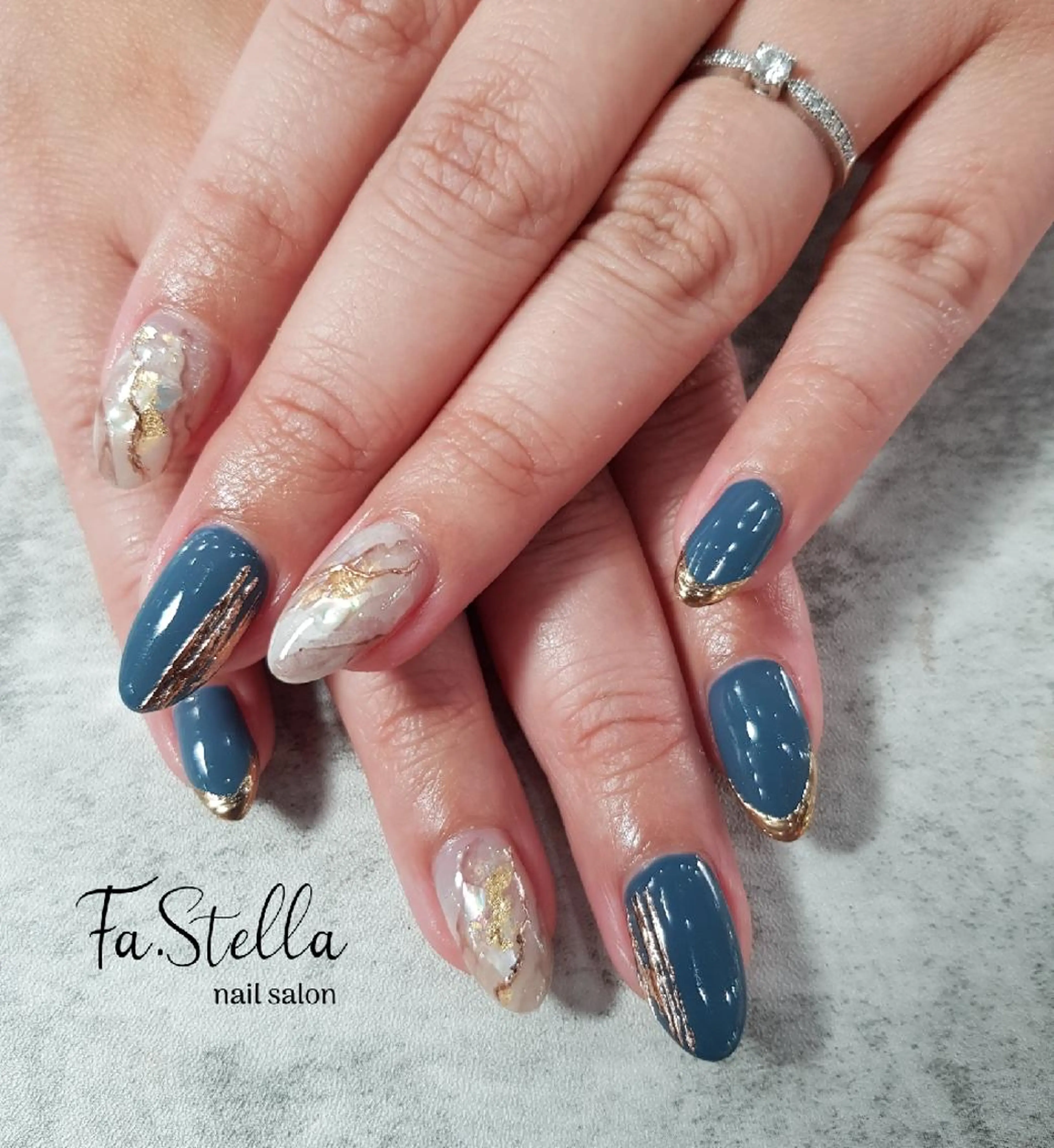 ロング ネイル ジェルネイル 大理石ネイル(マーブル) パラジェル ハンドネイル Fa.Stella ファステラ のネイルデザイン