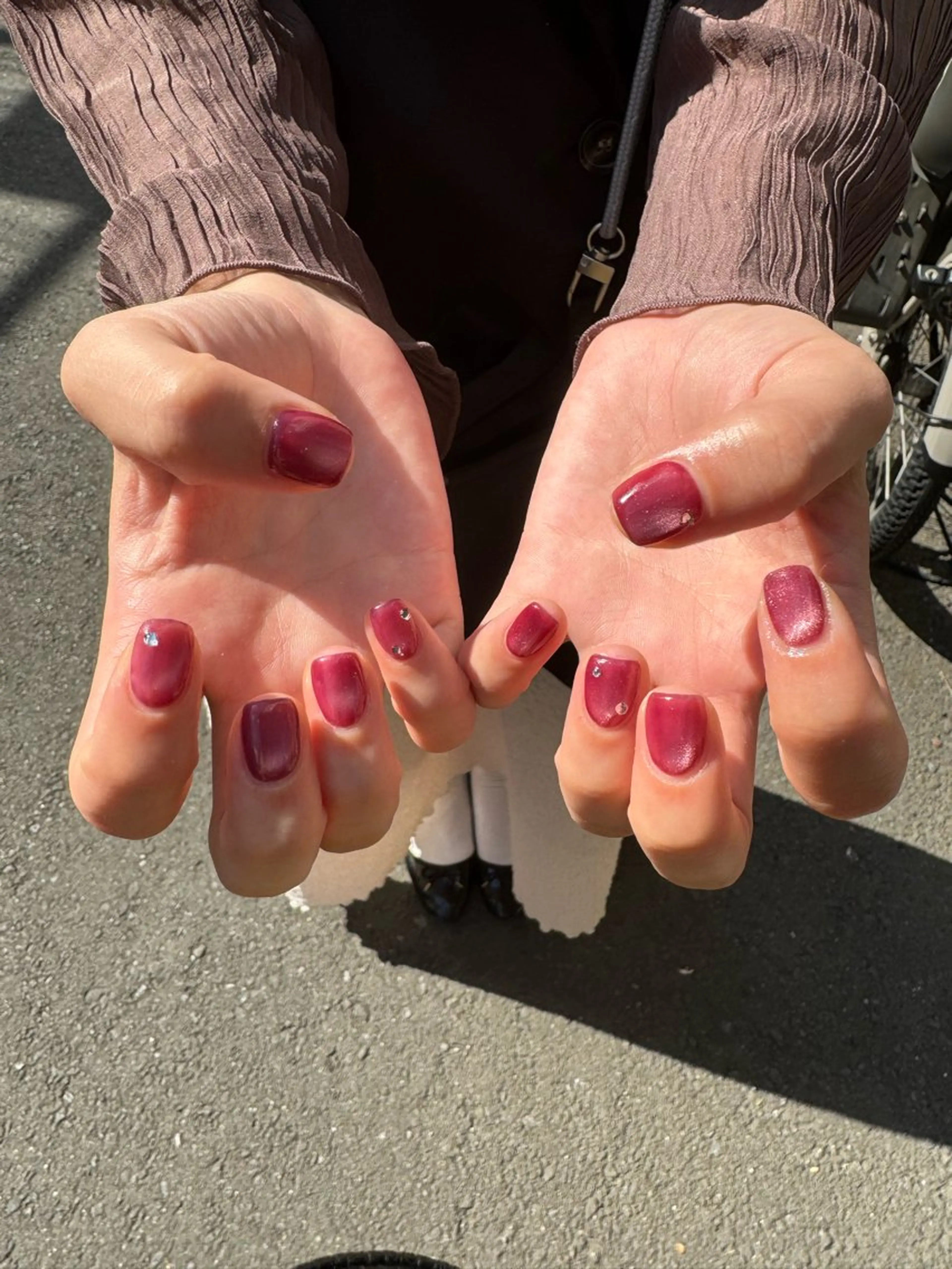 ネイル フレンチネイル ハート ロングネイル マグネットネイル ミラーネイル ハンドネイル MH_ Nailのネイルデザイン