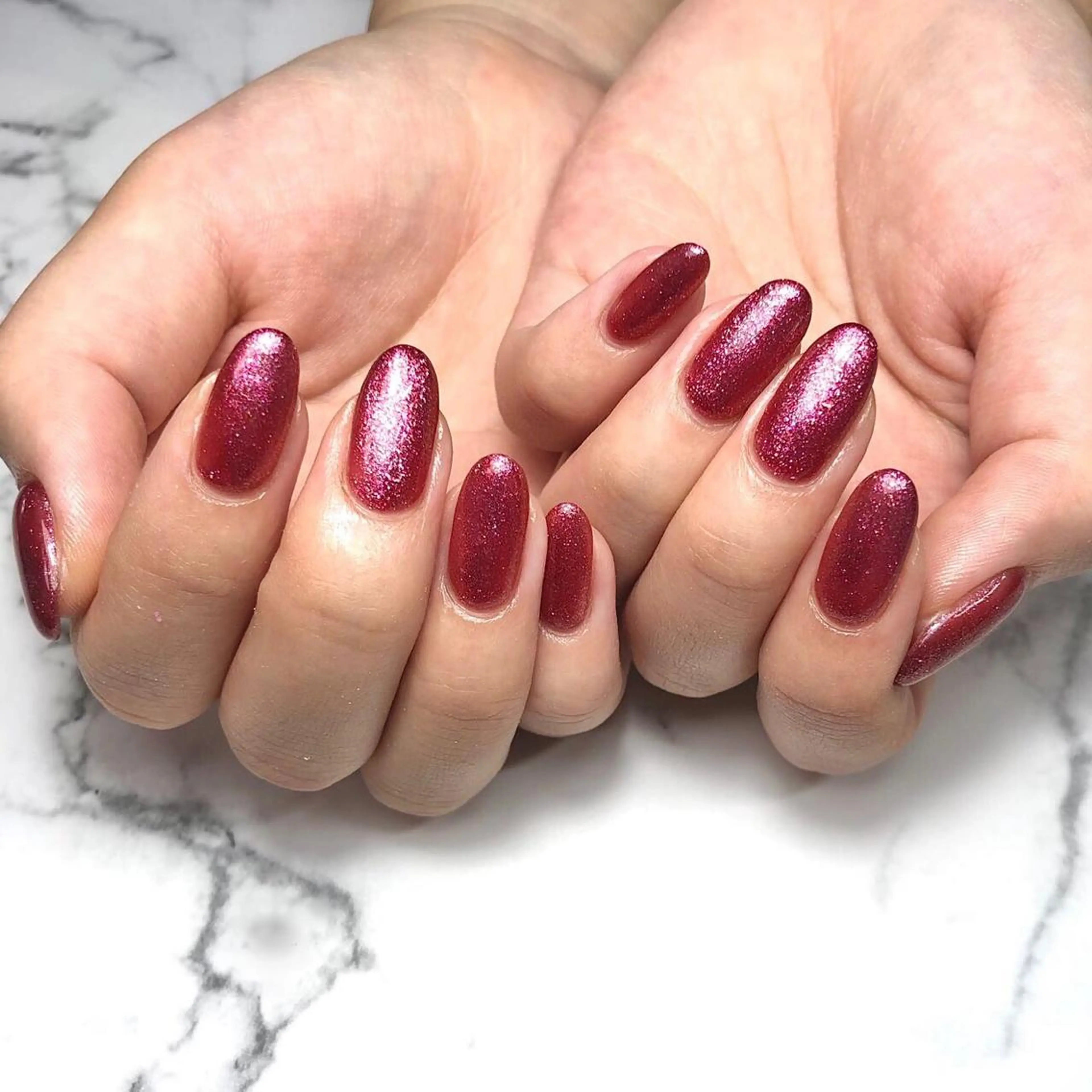 ネイル ボルドー ラメ(グリッター) 持ち込み ワンカラーネイル 赤色 ハンドネイル NAIL NOWのネイルデザイン