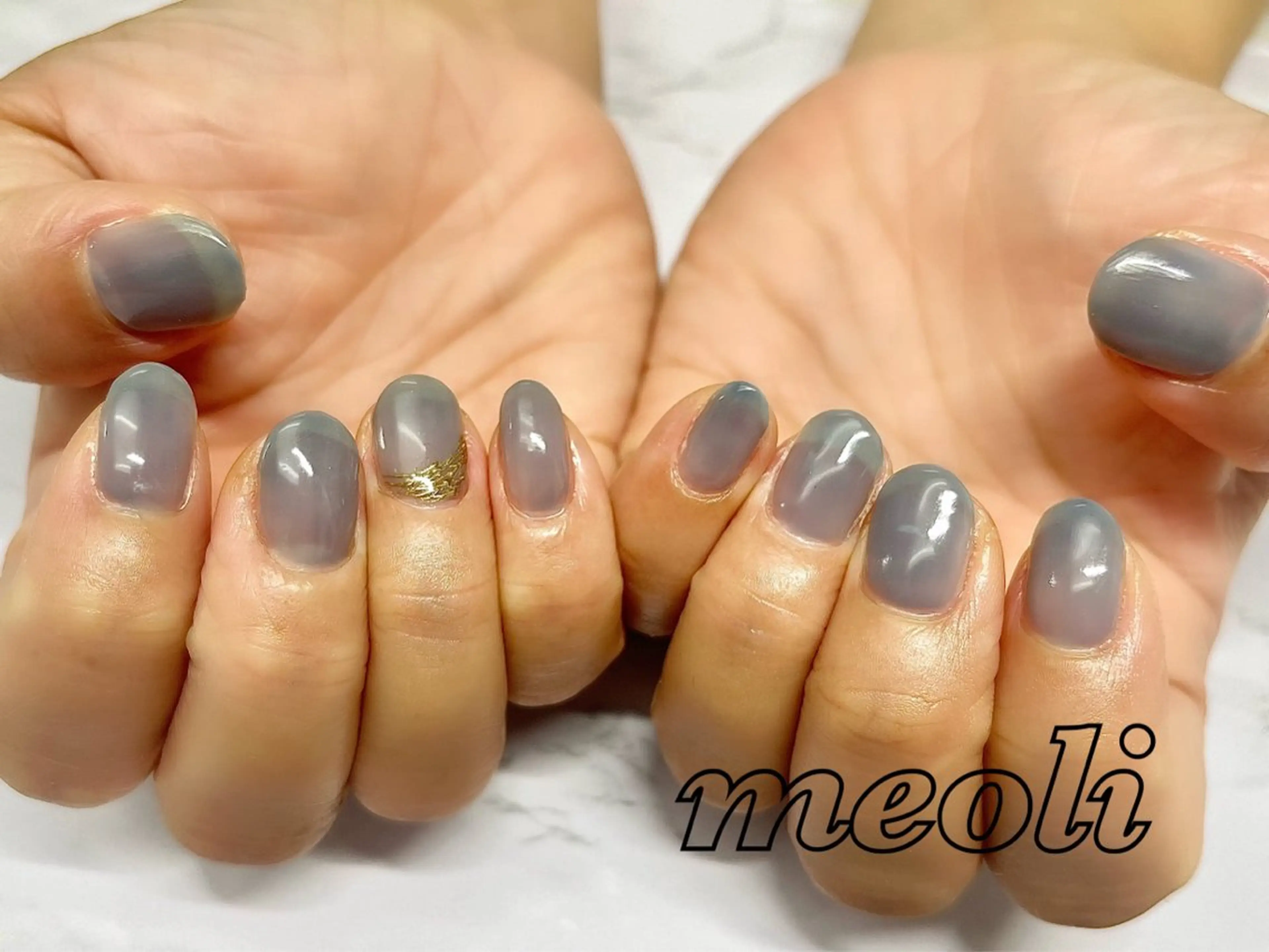 ネイル アートネイル ブルー ミラーネイル ワンカラーネイル ハンドネイル nail salon meoli アヤのネイルデザイン