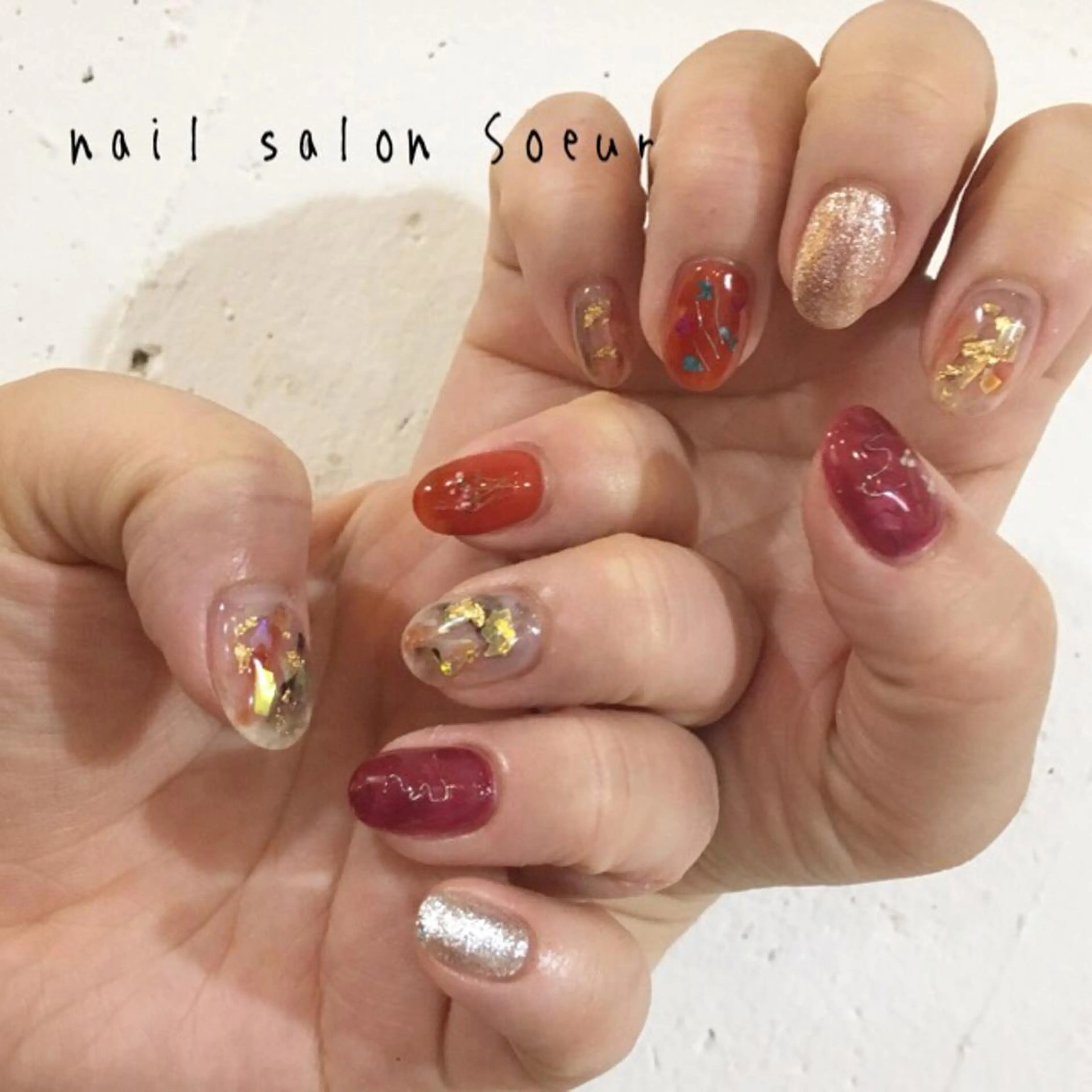 ネイル アートネイル フラワーネイル ジェルネイル ニュアンスネイル オレンジ ハンドネイル nail salon Soeurのネイルデザイン