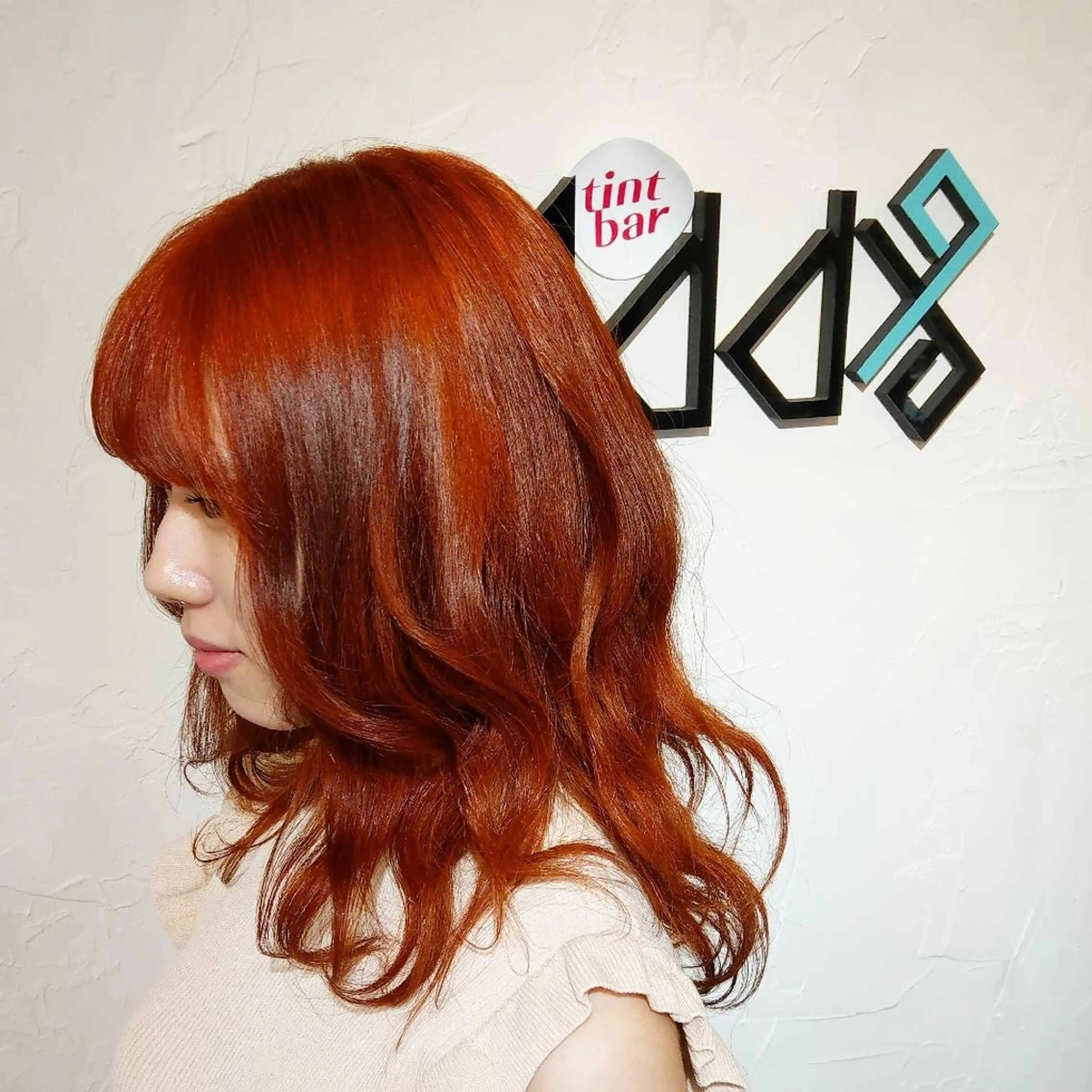 セミロング カラー ヘアアレンジ セミロングパーマ インナーカラー 韓国風カラー オレンジ 韓国風ヘア ヘアカラー トリートメント Add9 柳田健登のヘアスタイル