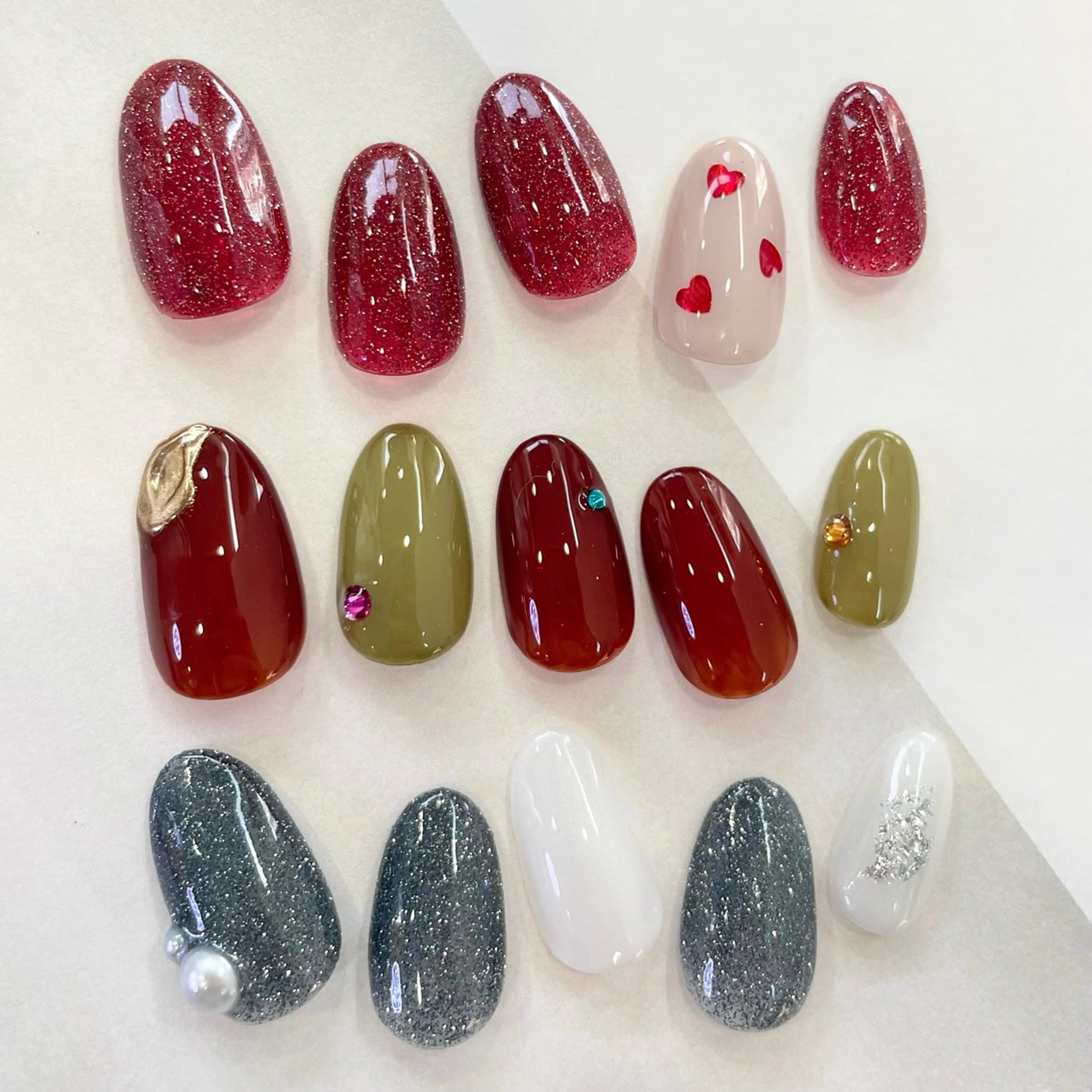 ネイル ブルー ブラウン フラッシュネイル グリーン ハート amity personal nail salon所属・amity 🌿madokaのネイルデザイン