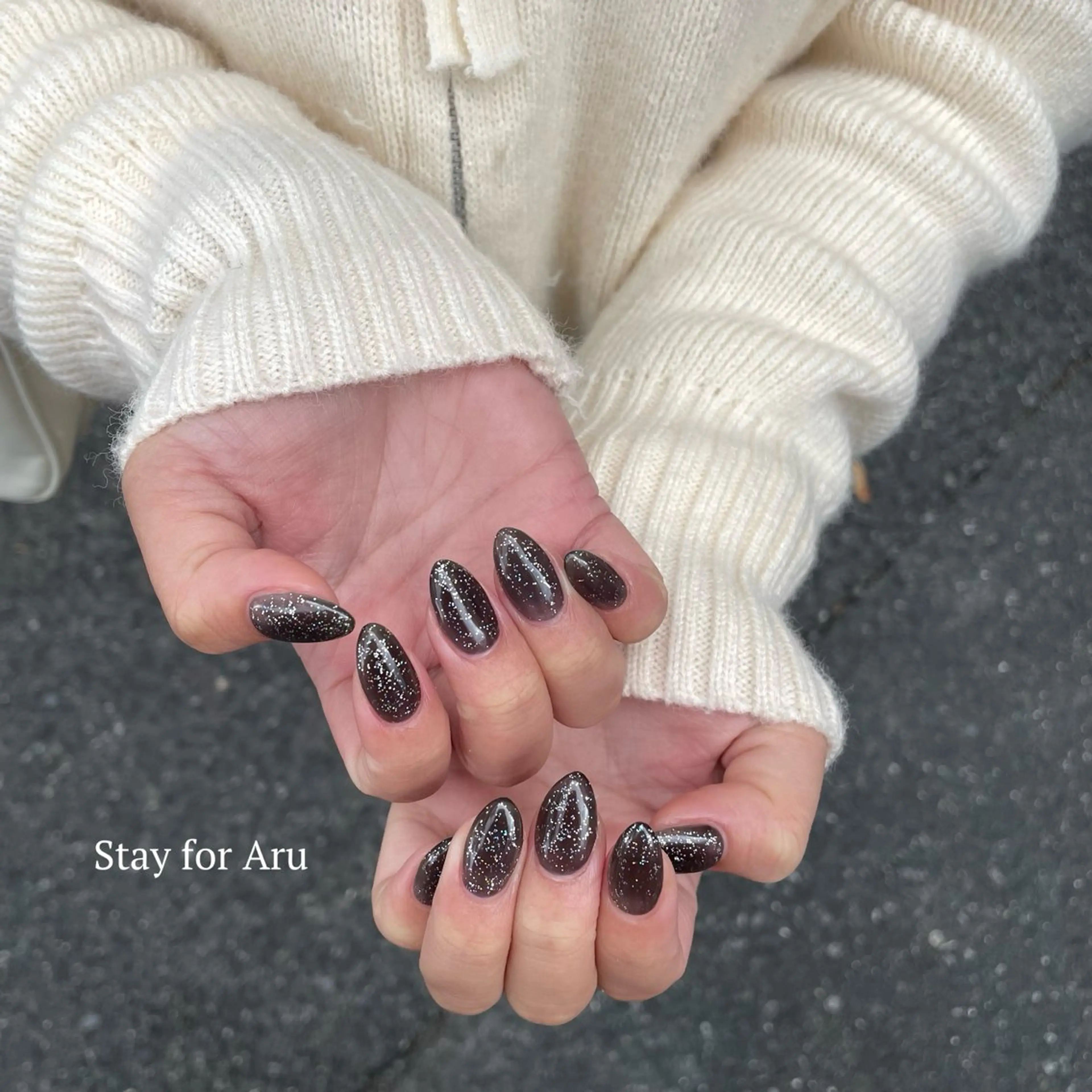 ネイル クリアネイル ラメ(グリッター) シルバー ハンドネイル Stay for Aruのネイルデザイン