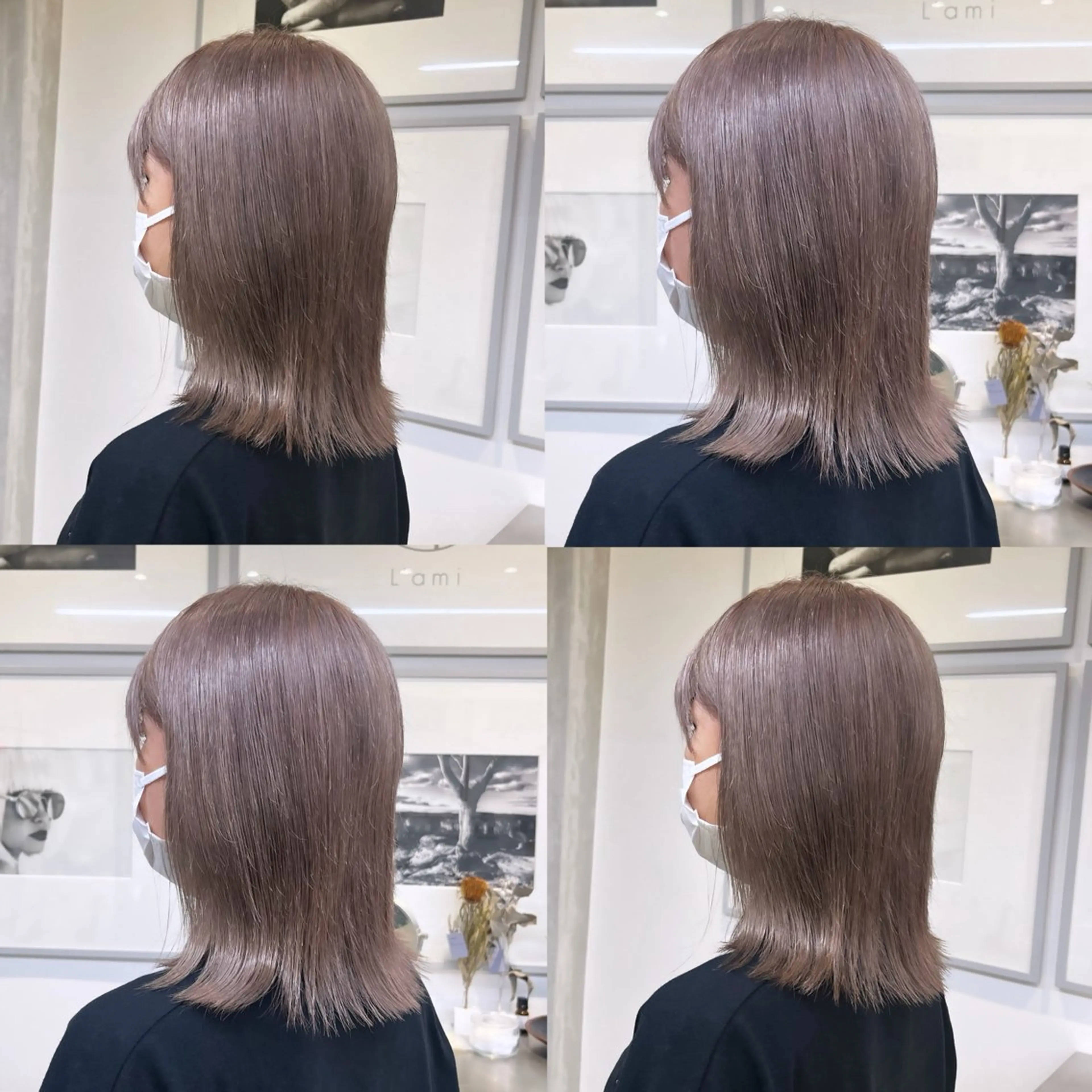 ミディアム カラー アッシュ ベージュカラー ダブルカラー グレージュ ハイトーンカラー ヘアカラー トリートメント ヘッドスパ ヘアセット カジュアルを女っぽく 𝗮𝘆𝗮𝗰𝗼のヘアスタイル