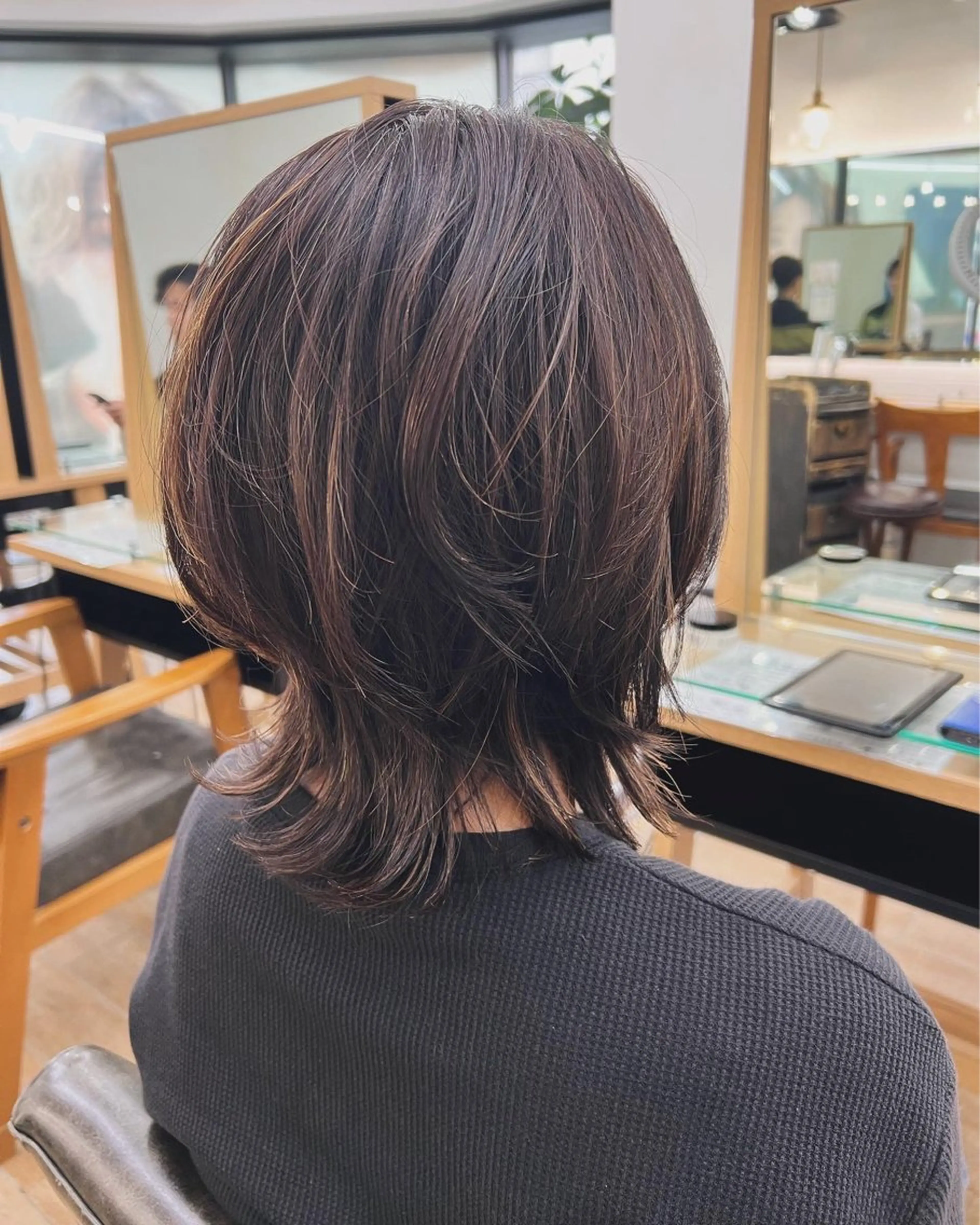 ミディアム ボブ くびれヘア ウルフカット カット ヘアカラー トリートメント ハイライト/ウルフ/ 💙鶴岡　愛💙のヘアスタイル