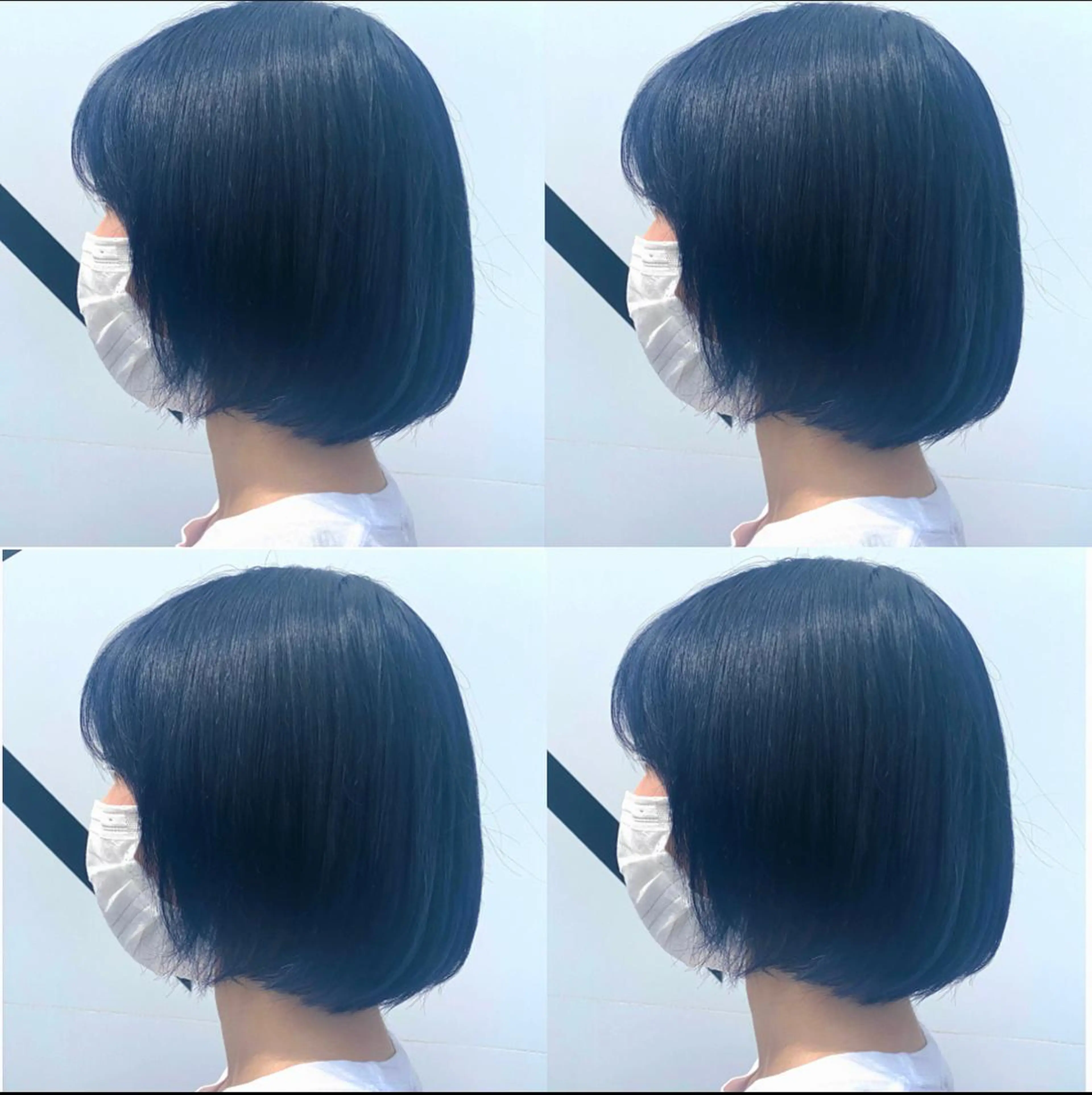 ショート カラー 黒髪 ブルーカラー ブルーブラック 💘韓国カラー💘 クルミのヘアスタイル