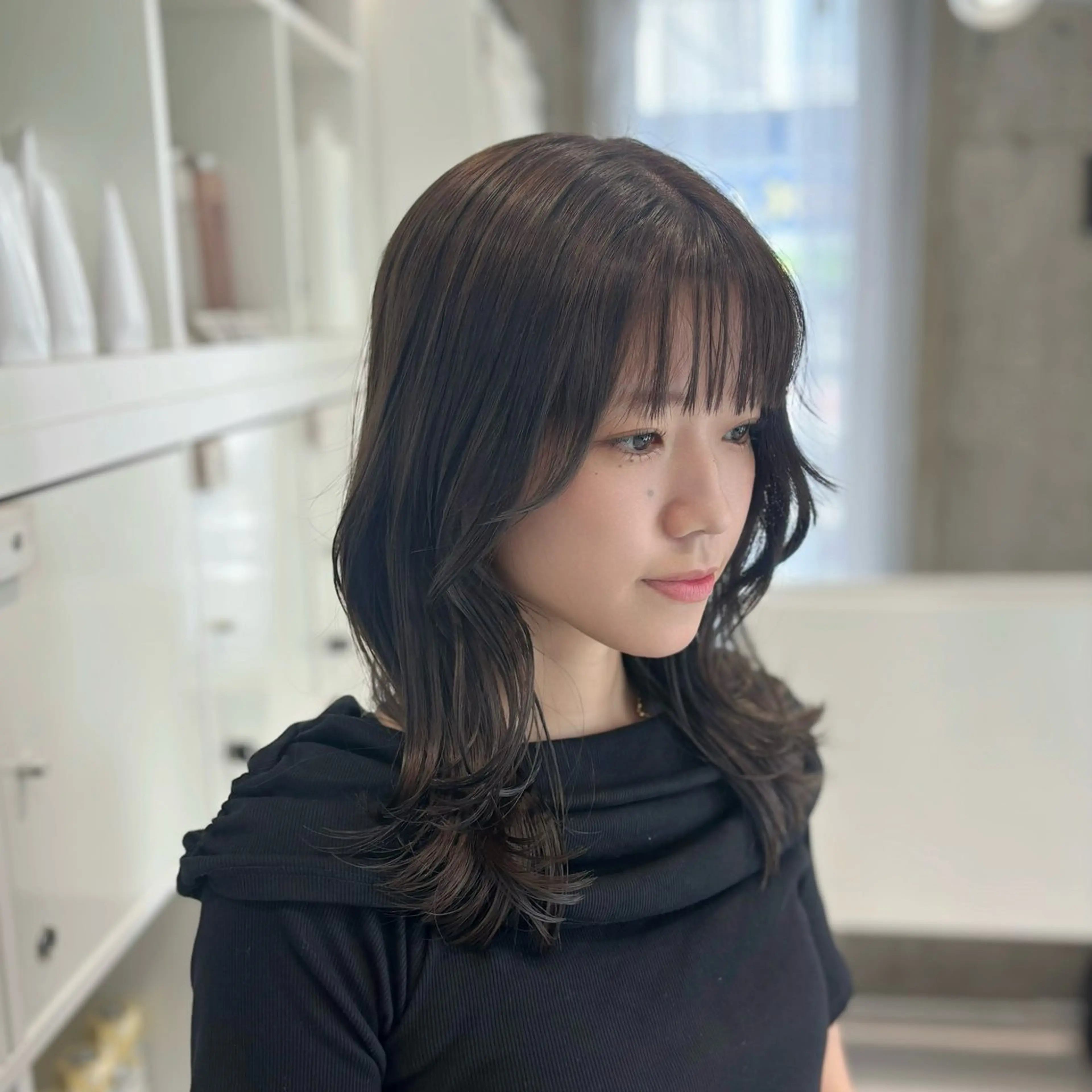 ミディアム カット ヘアカラー 岩崎真奈 艶髪暖色カラー/ボブのヘアスタイル