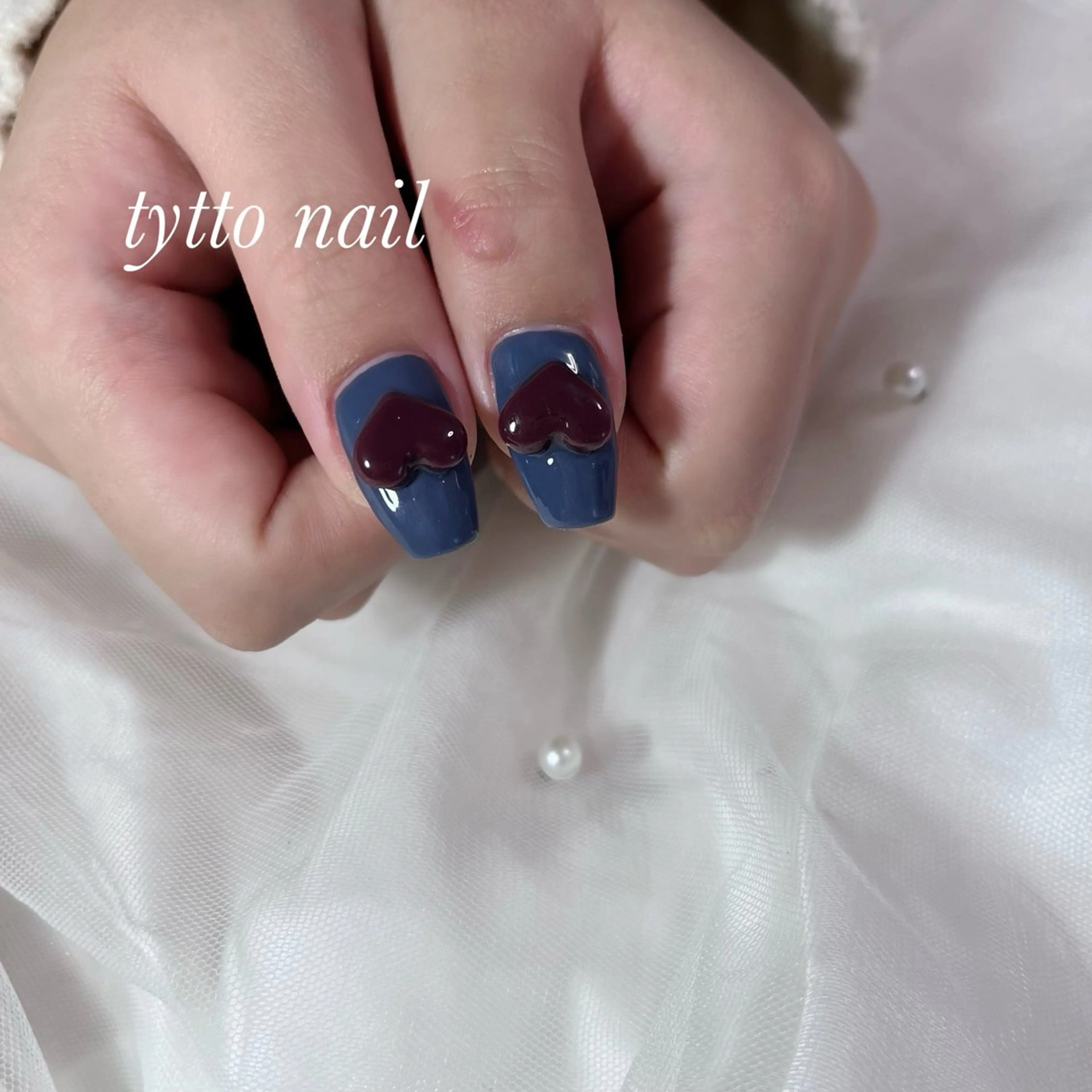 ネイル ブルー ボルドー ガーリー ハート オフィスネイル tytto nail ❤︎‪‪eri‪‪のネイルデザイン