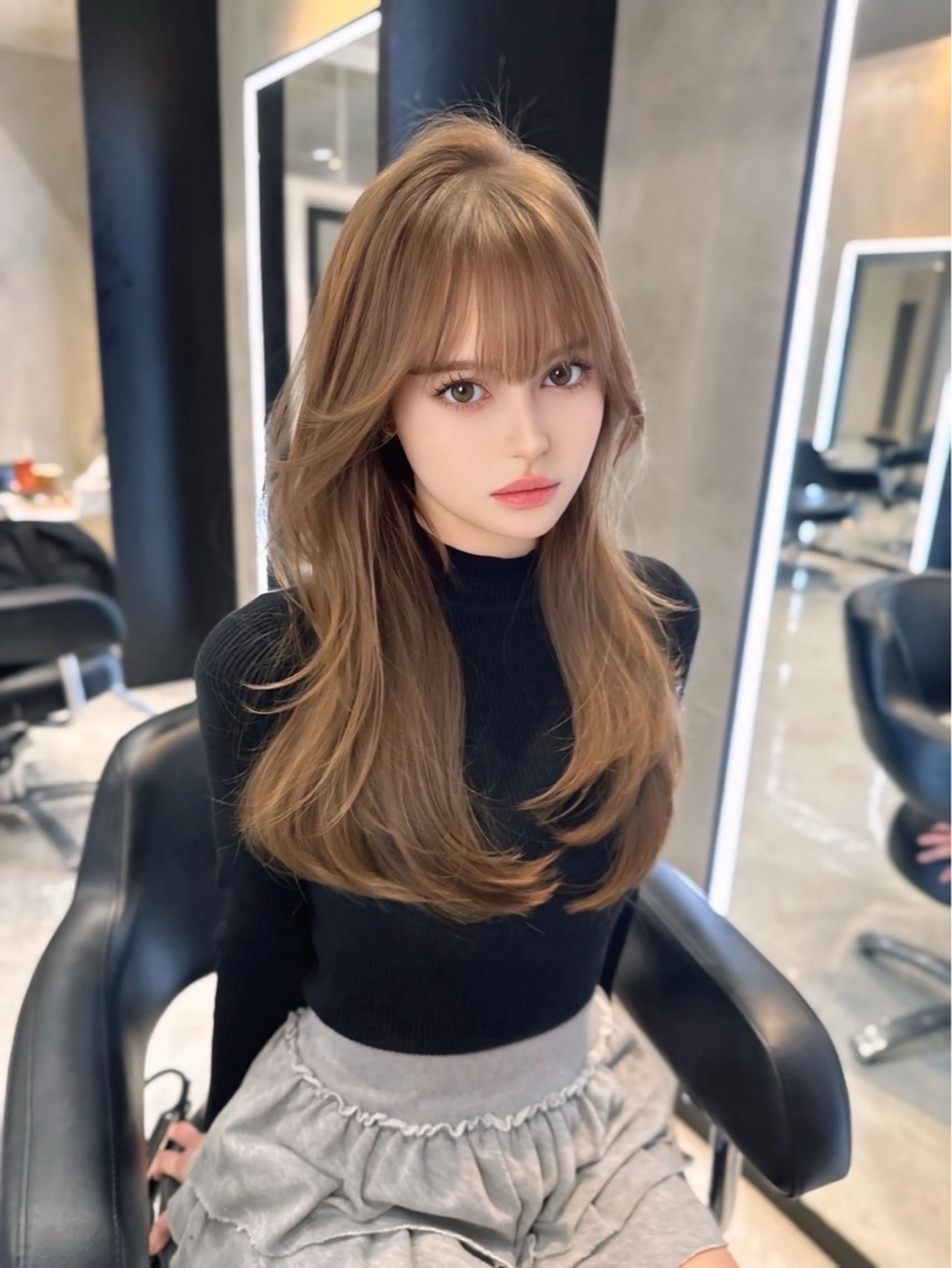 ロング カラー カット 韓国ヘア🇰🇷 透明感カラー🩶のヘアスタイル