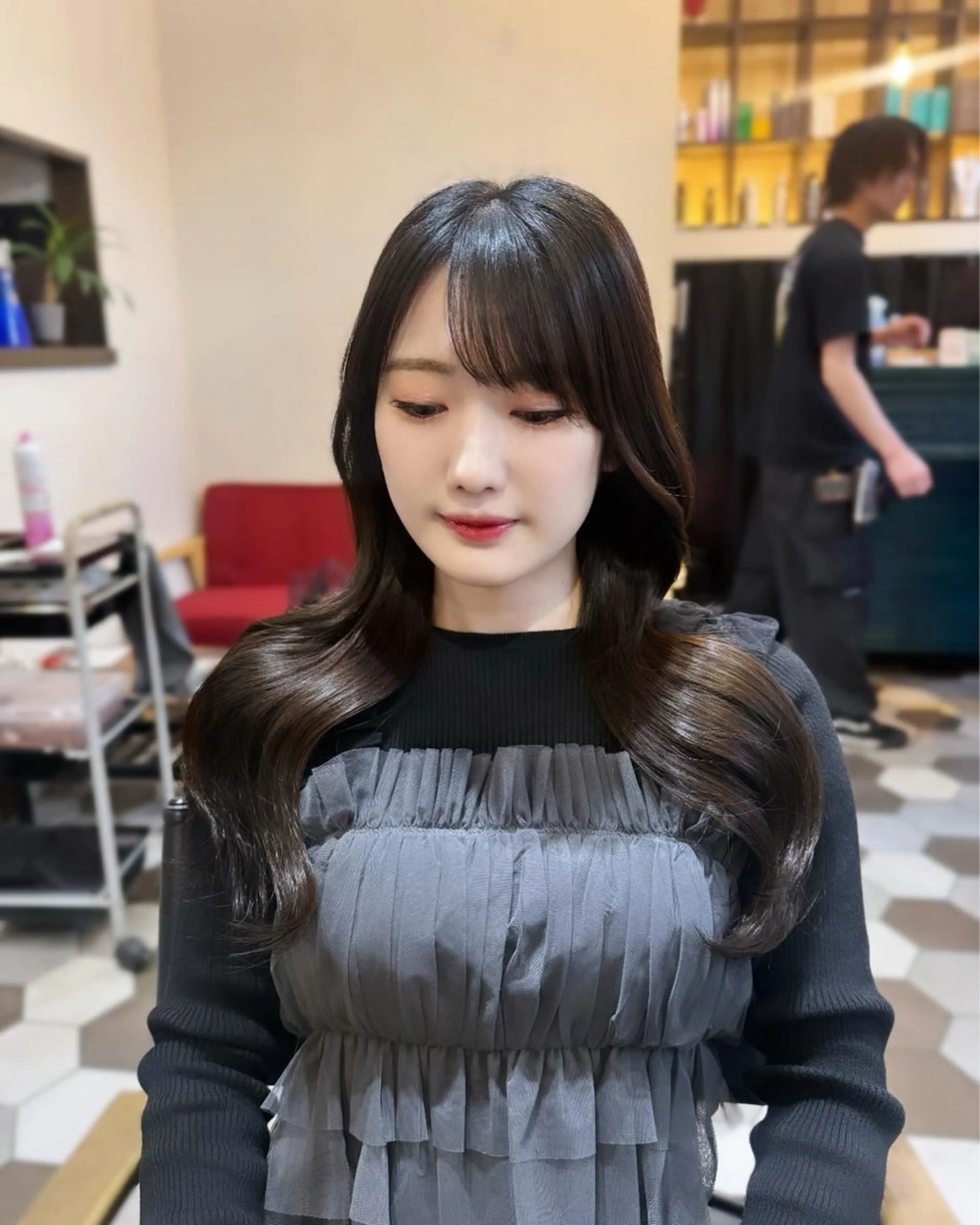 ロング カラー ヘアアレンジ グレージュ くびれヘア 髪質改善 韓国風ヘア トリートメント カット ヘアカラー トリートメント 酸性縮毛矯正🧴韓国 レイヤー/髪質改善のヘアスタイル