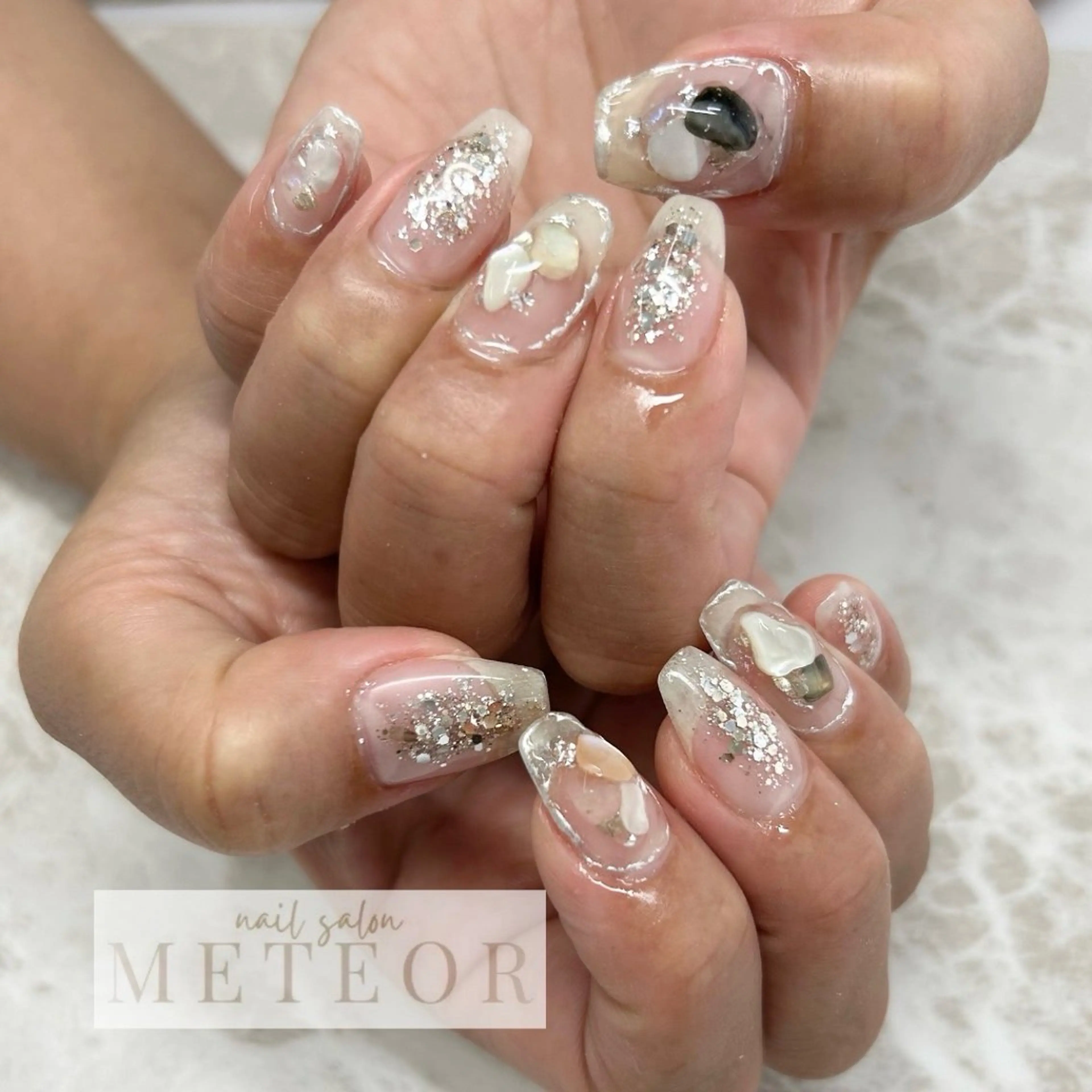 ネイル クリアネイル ラメ(グリッター) シルバー 夏ネイル ハンドネイル nailsalon meteor所属・meteor staffのその他イメージ