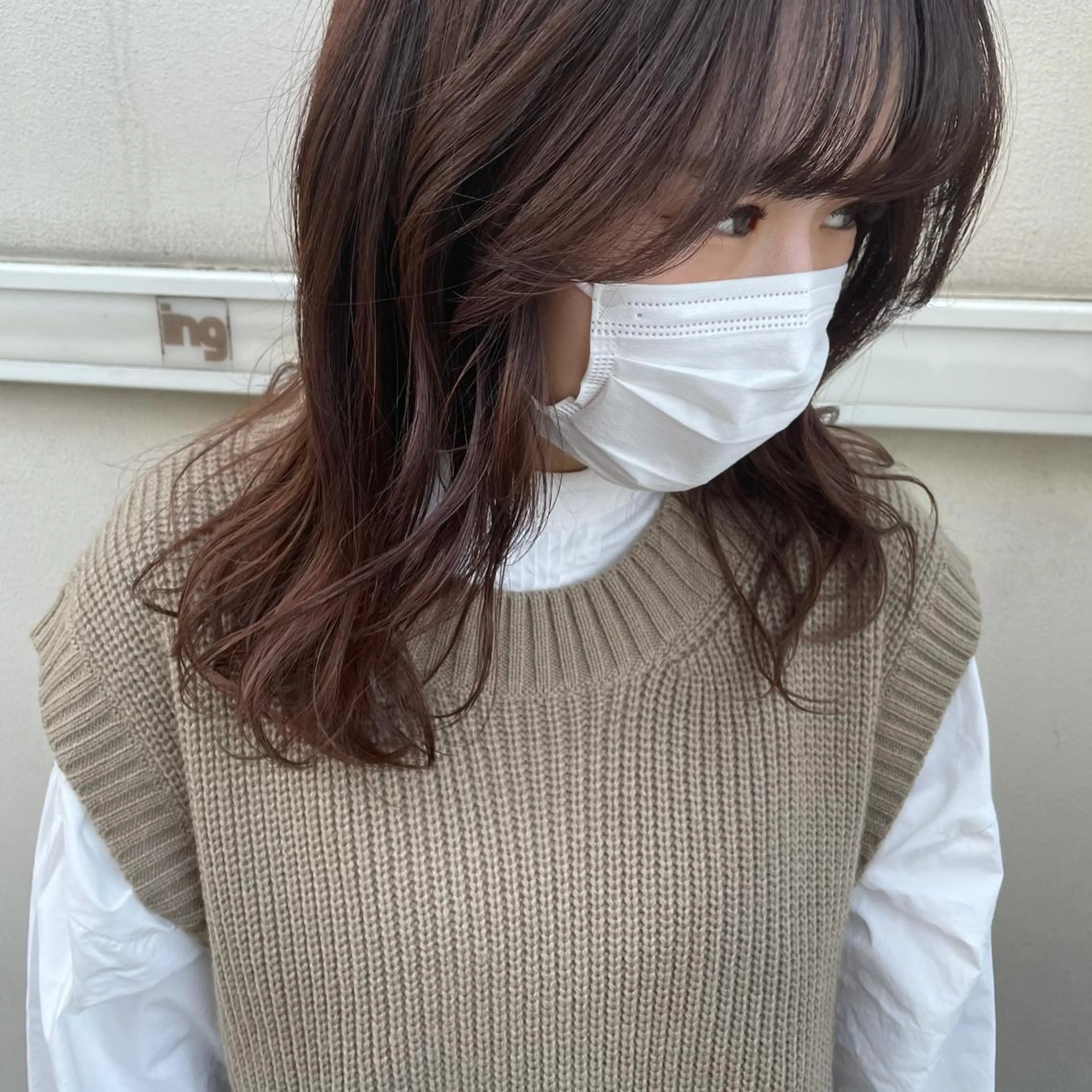 セミロング カラー ブリーチなしで透け感 暖色カラーボブaoiのヘアスタイル