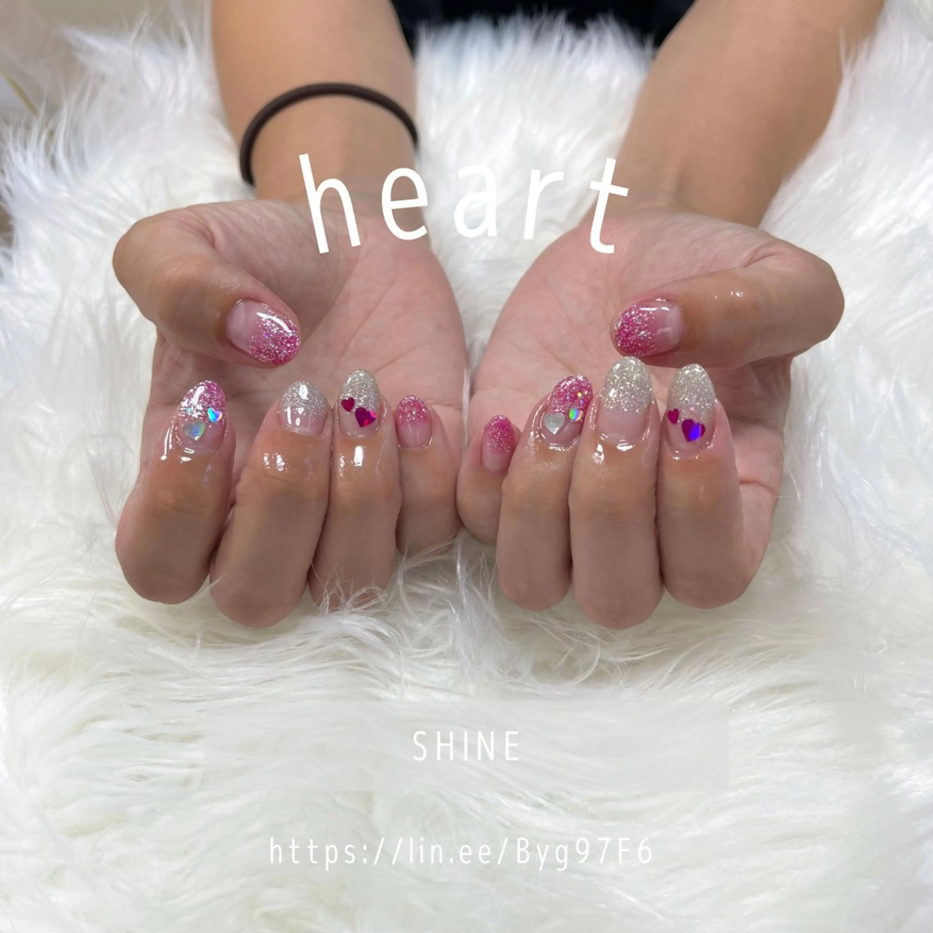 ネイル グラデーション ハート ラメ(グリッター) ラメグラデーション ピンク SHINE nail salonのネイルデザイン