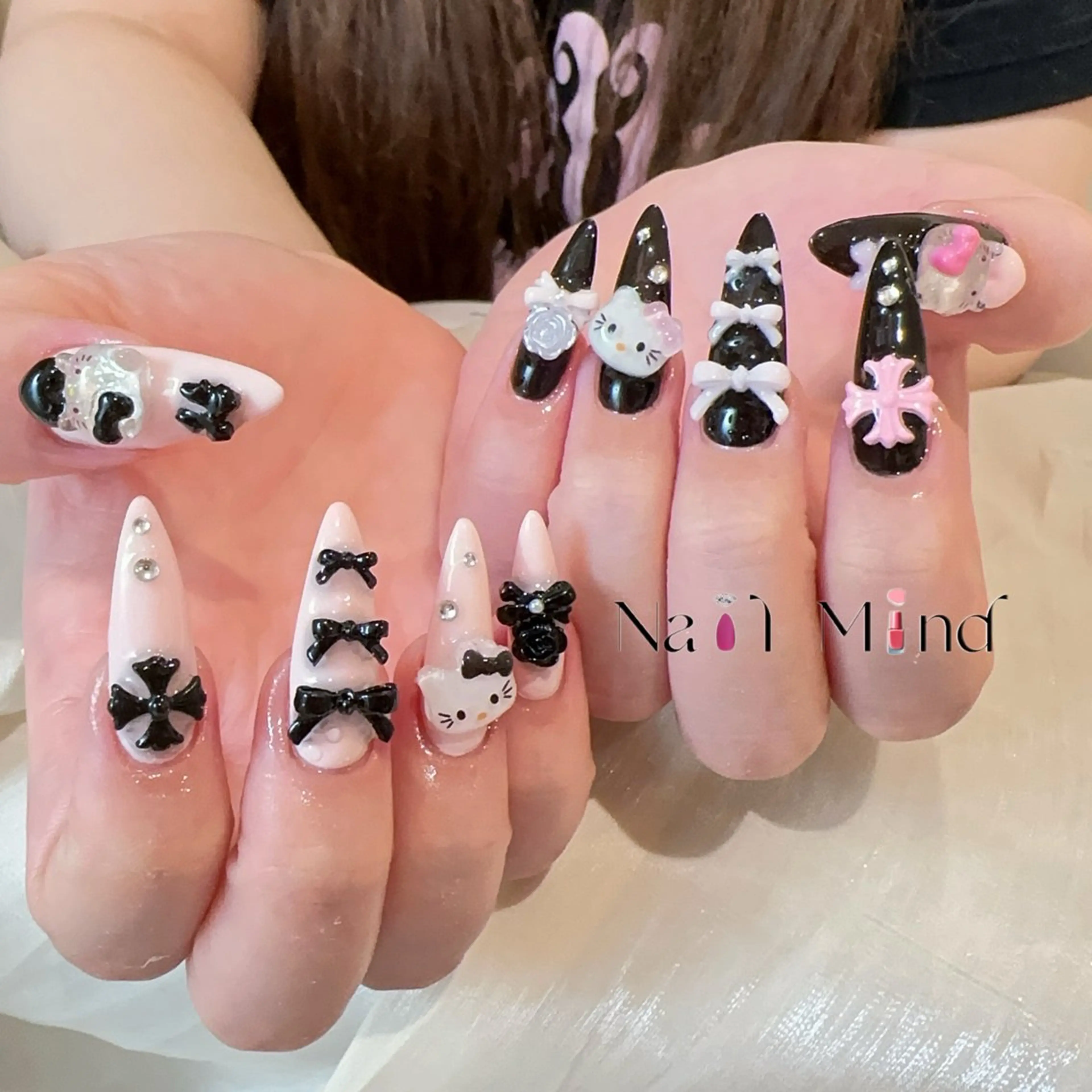 ネイル 韓国ネイル ロングネイル 持ち込み ピンク リボン ハンドネイル Nail Mind (NaONail）のネイルデザイン