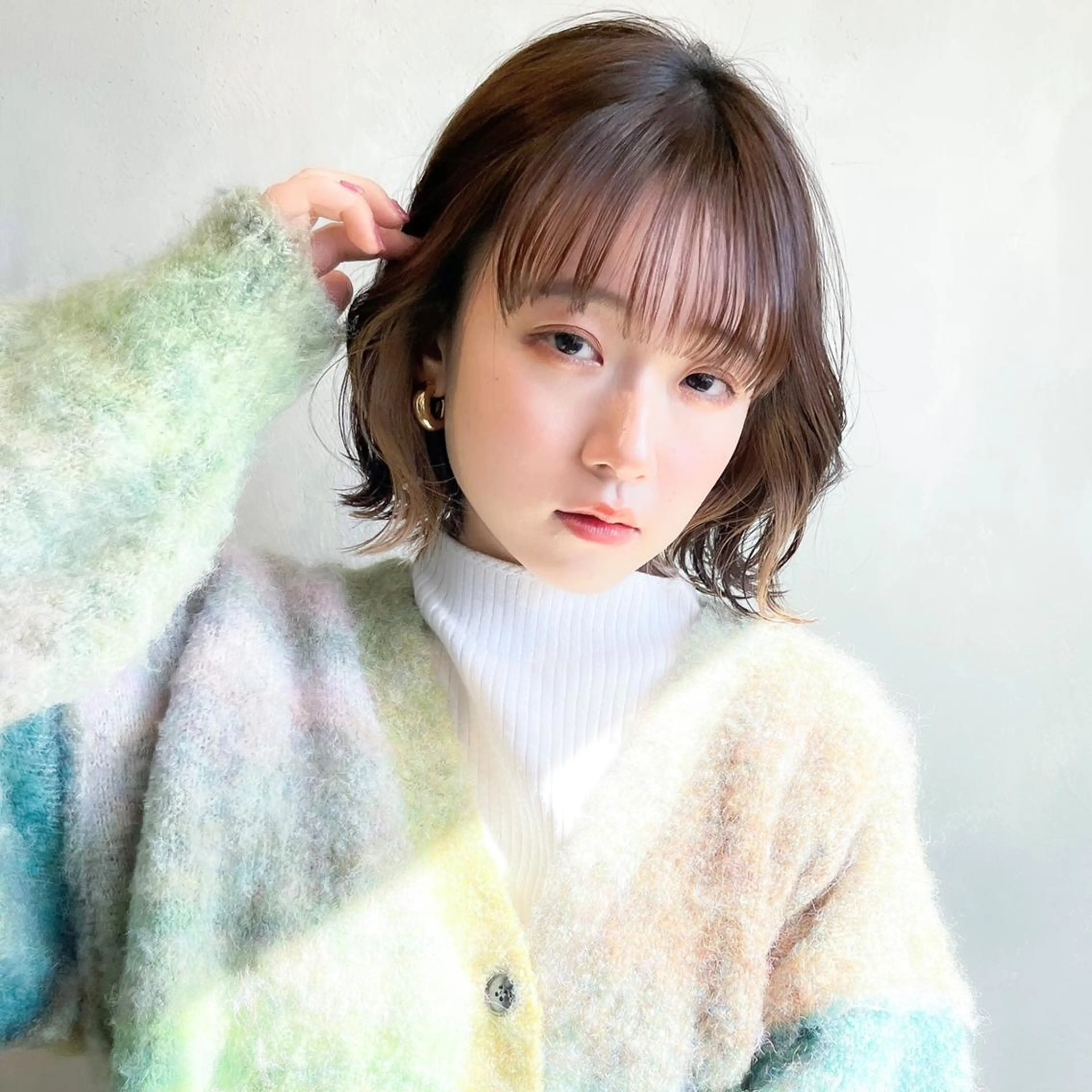 カラー パーマ ヘアアレンジ ミディアム ボブ くびれヘア ITbyALBUM 藤沢店のヘアスタイル