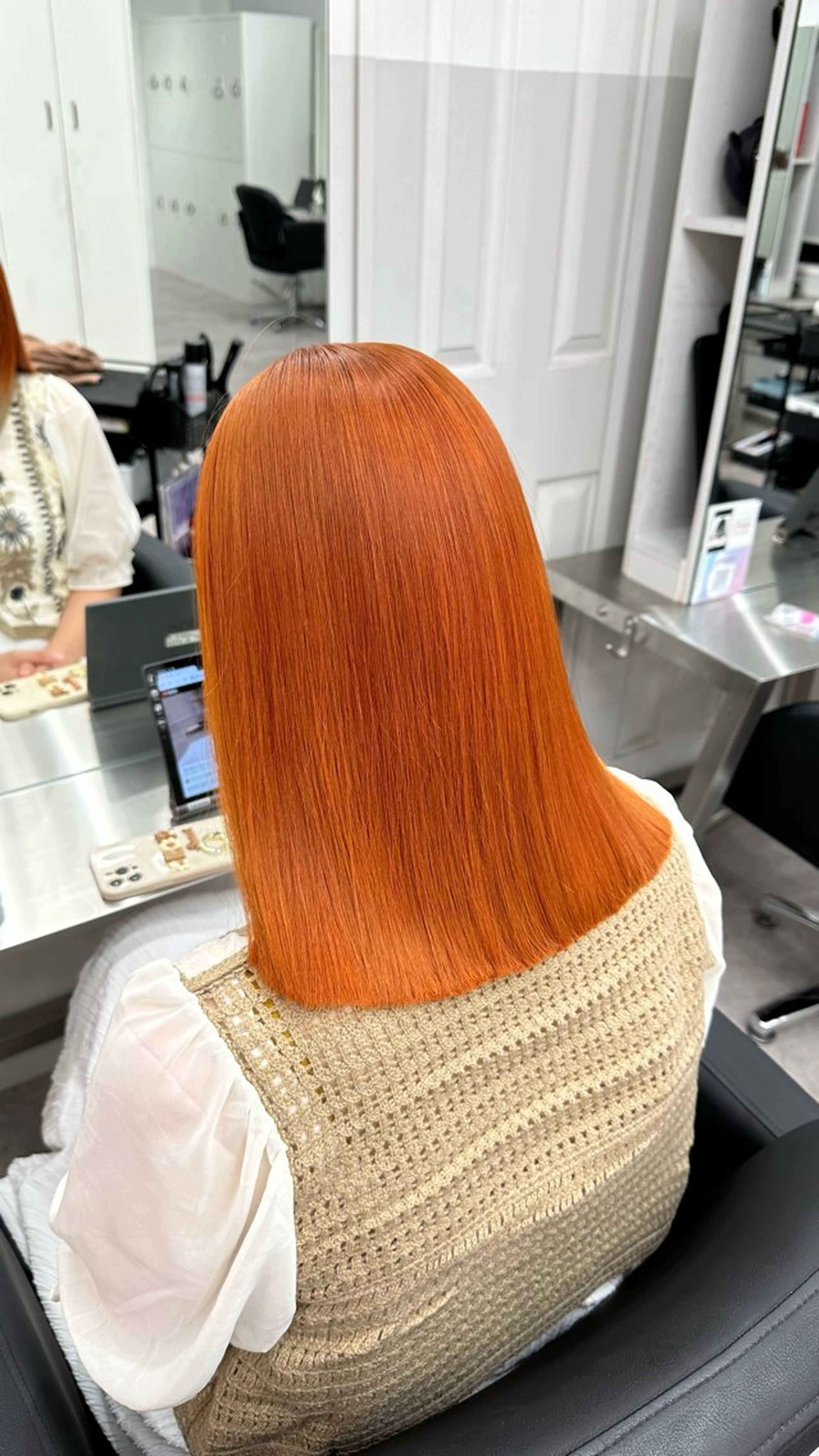 セミロング カラー ヘアアレンジ オレンジ カット ヘアカラー トリートメント ⭐️柏木皇気ブリーチ ムラ修正/他店直しのヘアスタイル